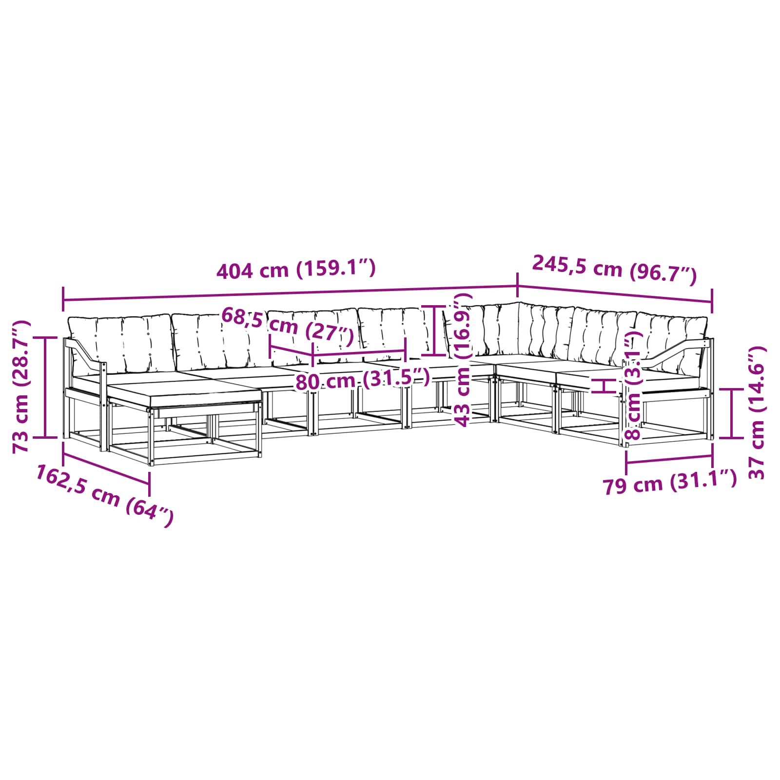 Outdoor-Sofagarnitur mit Kissen 8 pcs Weiß und Schwarz
