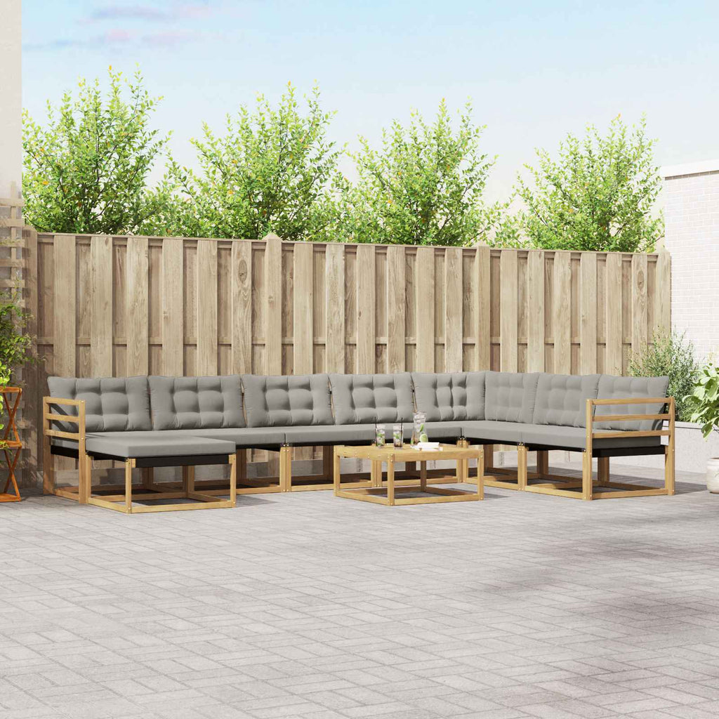 Outdoor-Sofagarnitur 9 pcs Weiß und Hellgrau Massivholz Akazie