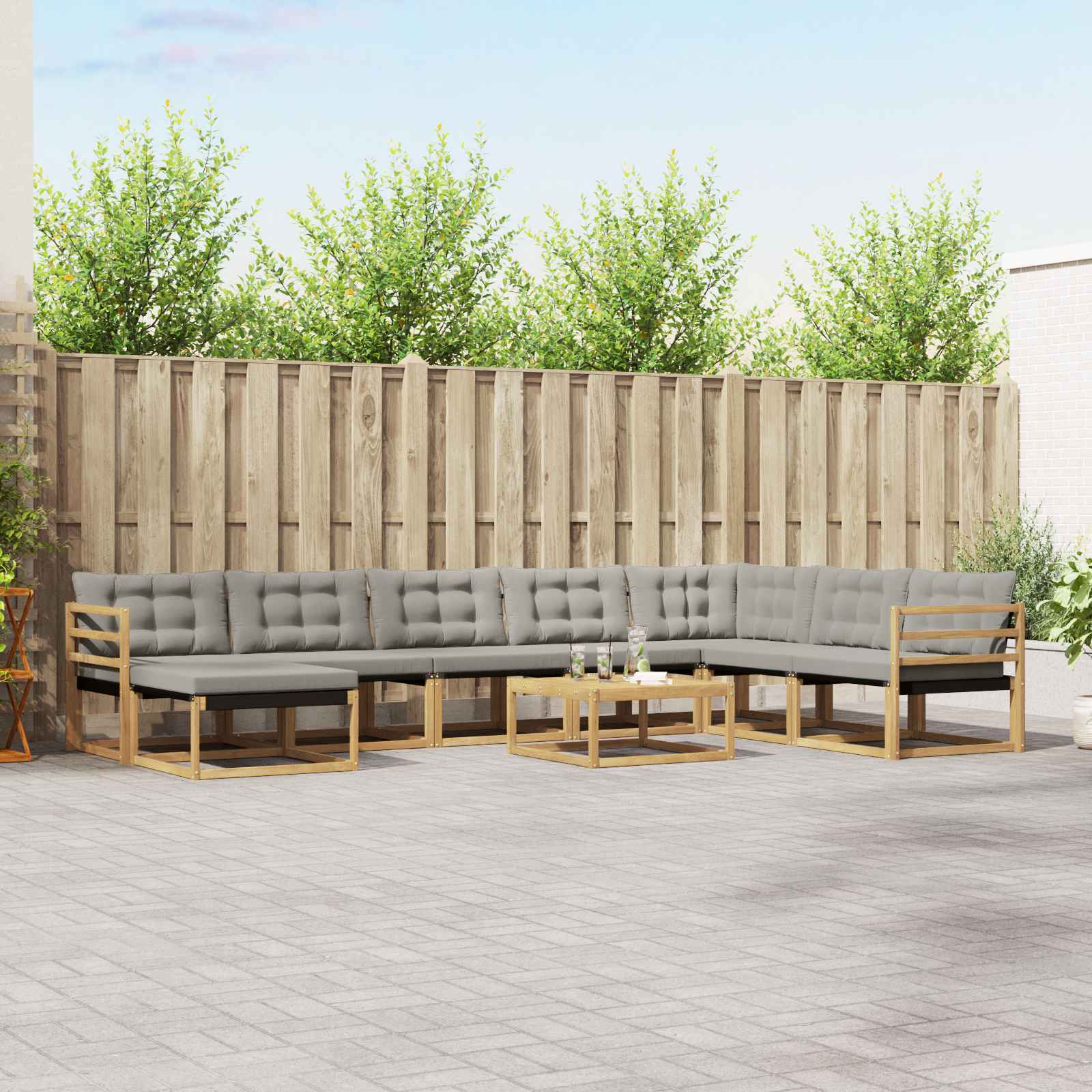 Outdoor-Sofagarnitur 9 pcs Weiß und Hellgrau Massivholz Akazie