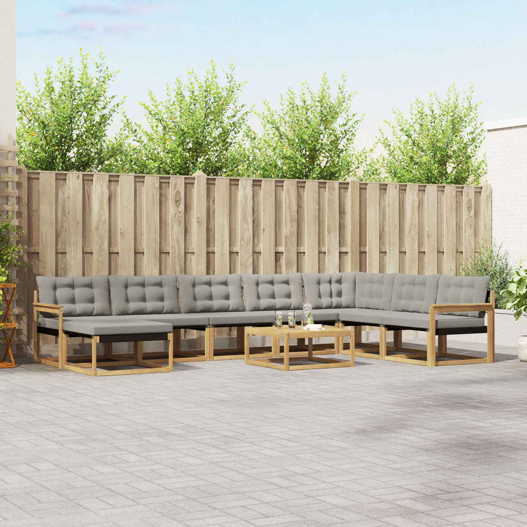 Outdoor-Sofagarnitur 9 pcs Weiß und Hellgrau Massivholz Akazie