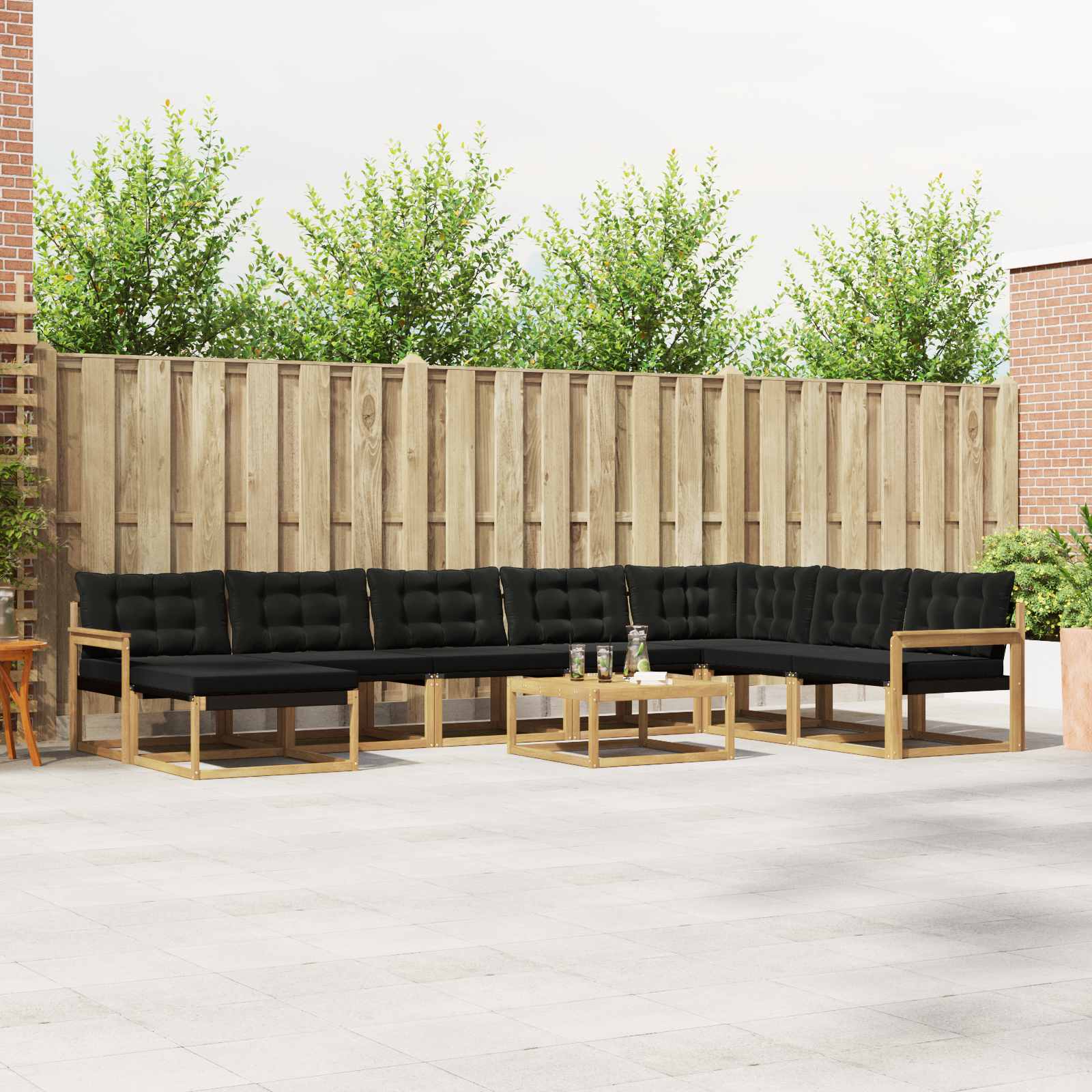Outdoor-Sofagarnitur 9 pcs Weiß und Schwarz Massivholz Akazie
