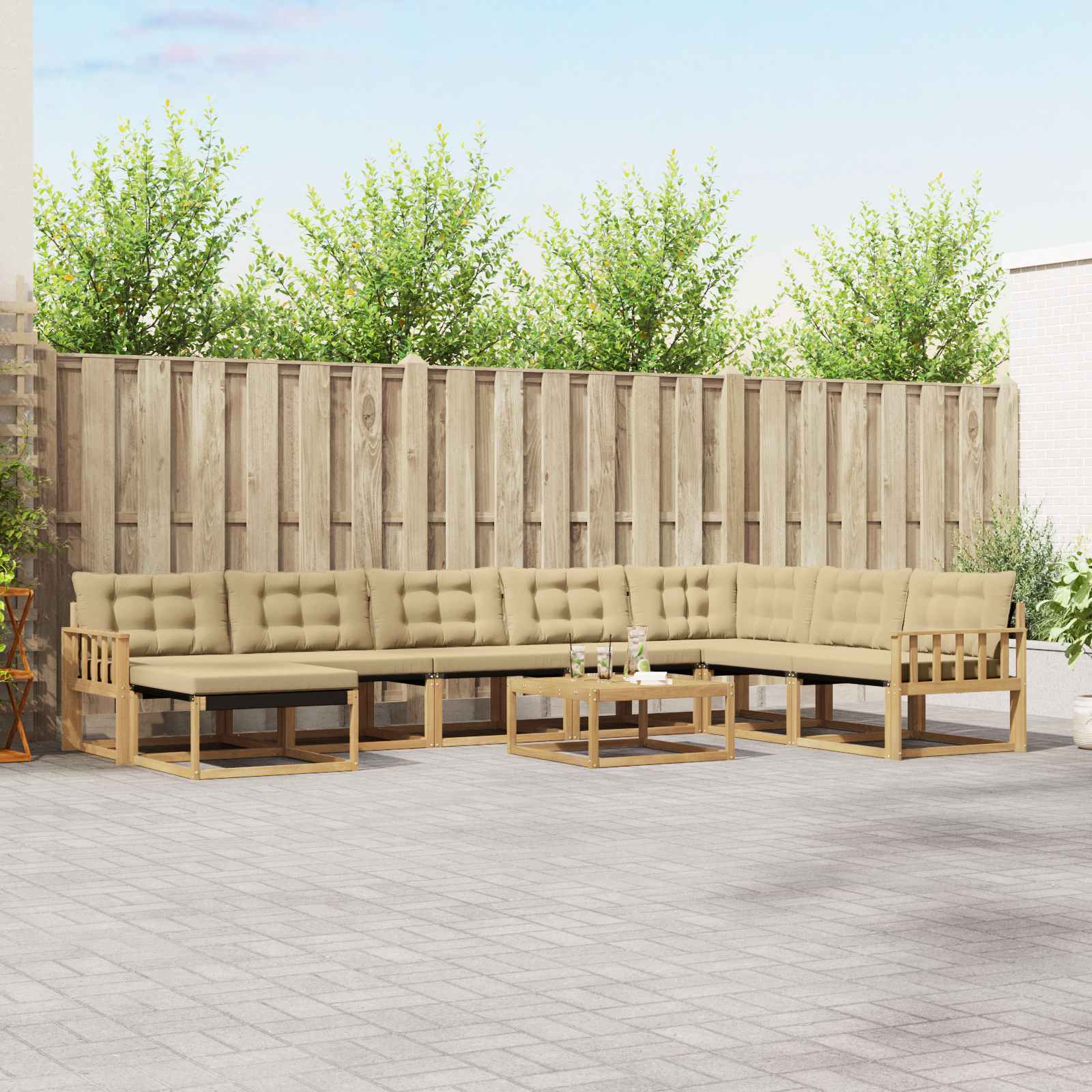 Outdoor-Sofagarnitur 9 pcs Weiß und Beige Massivholz Akazie