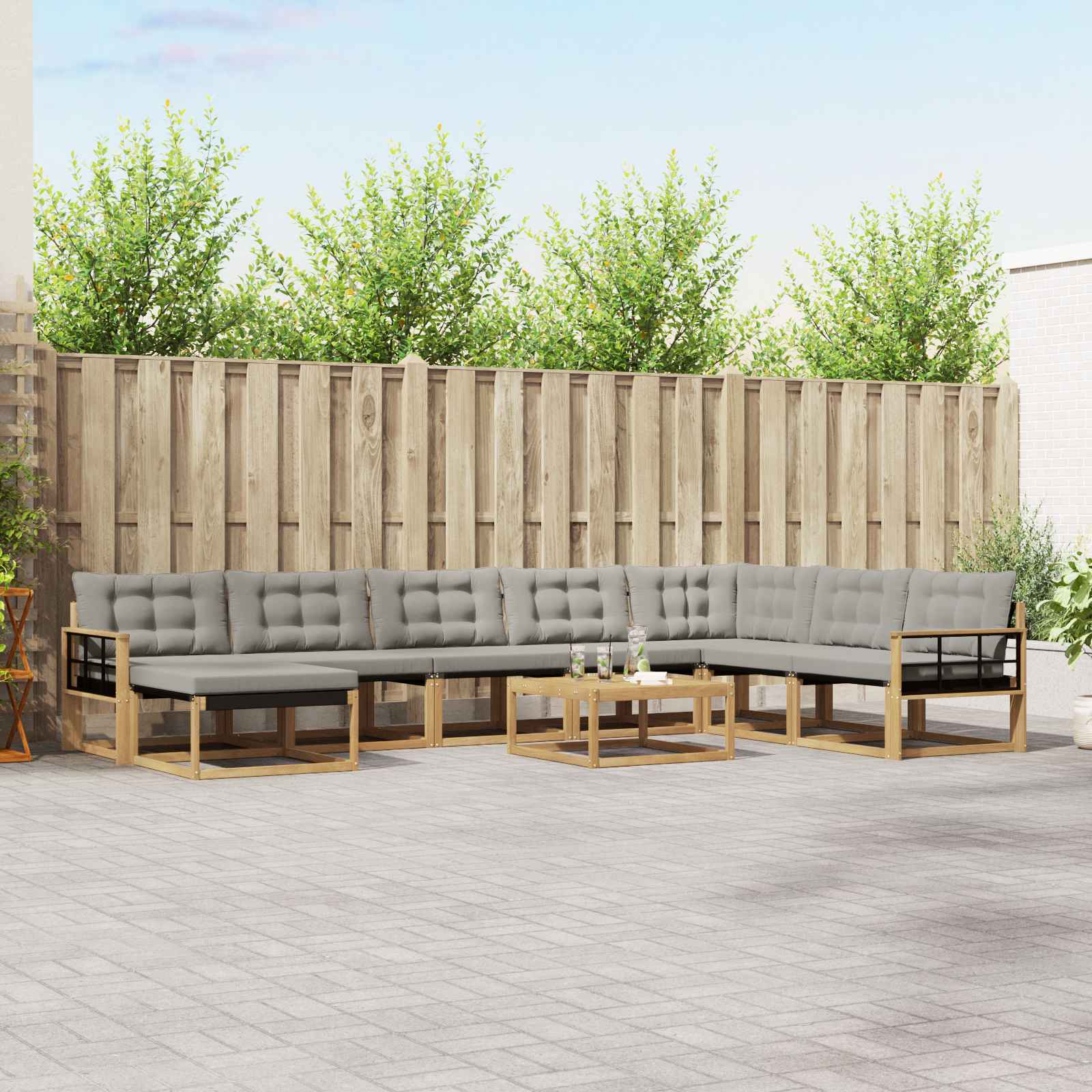 Outdoor-Sofagarnitur 9 pcs Weiß und Hellgrau 79 x 79 x 37 cm