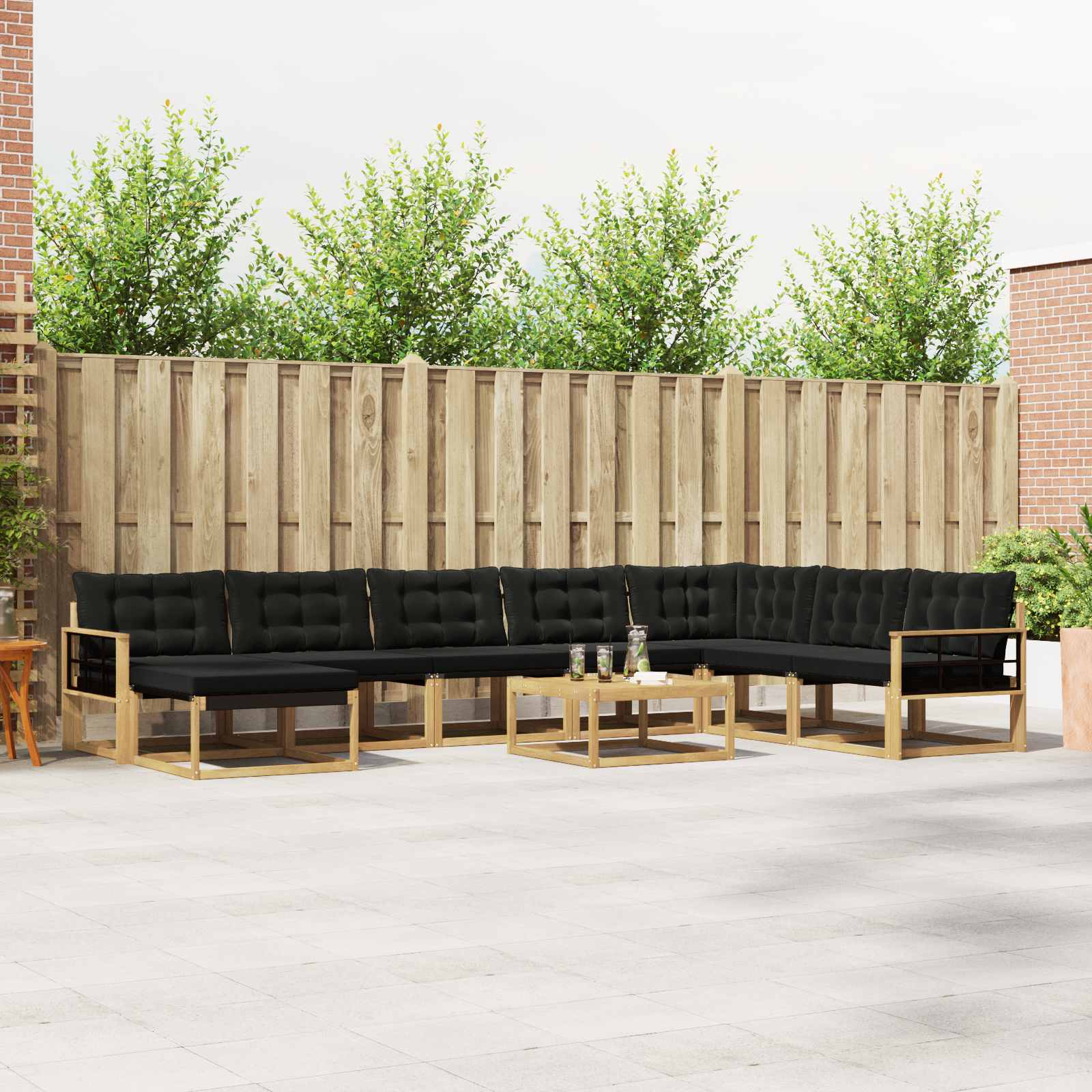 Outdoor-Sofagarnitur 9 pcs Weiß und Schwarz Massivholz Akazie