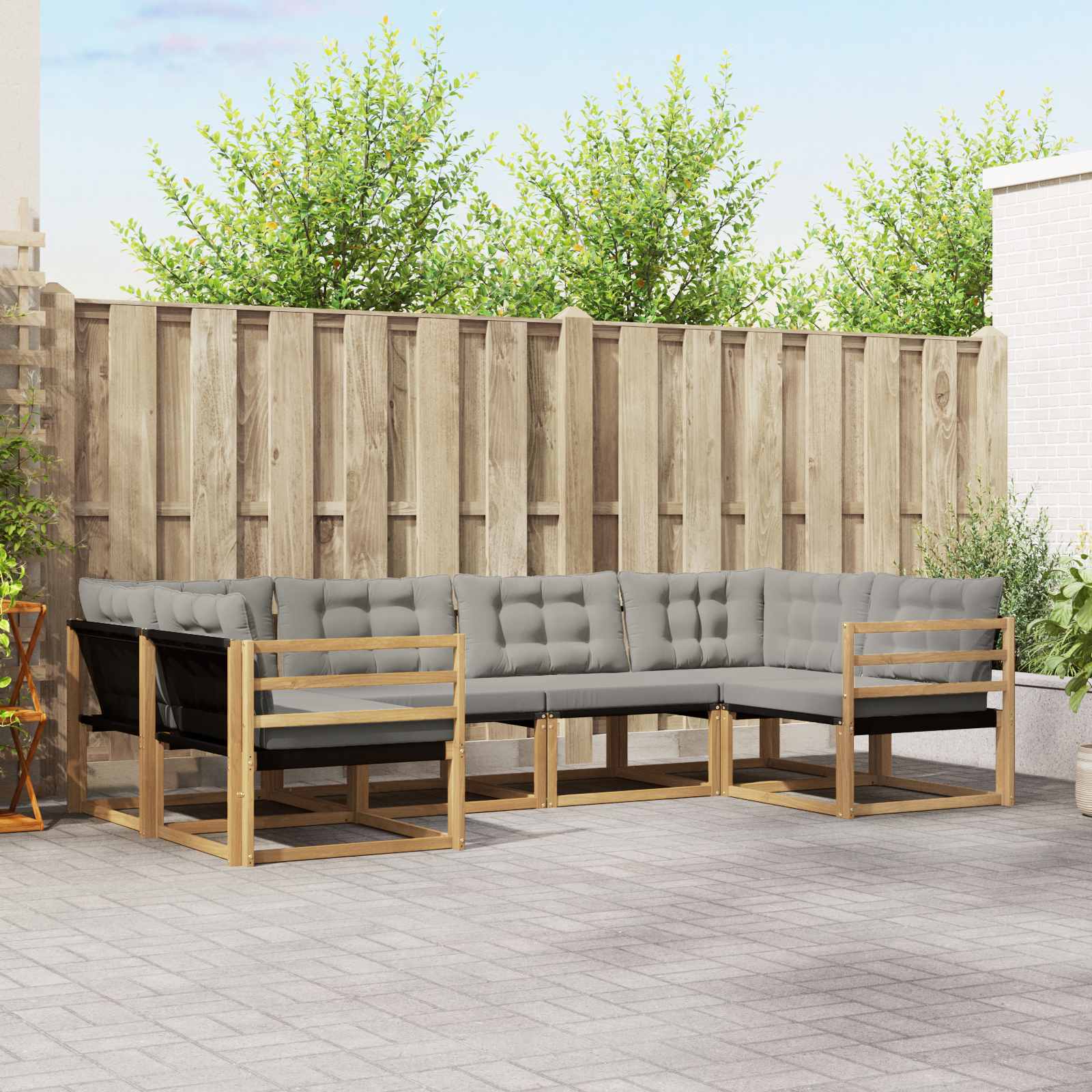 Outdoor-Sofagarnitur mit Kissen 6 pcs Weiß und Hellgrau