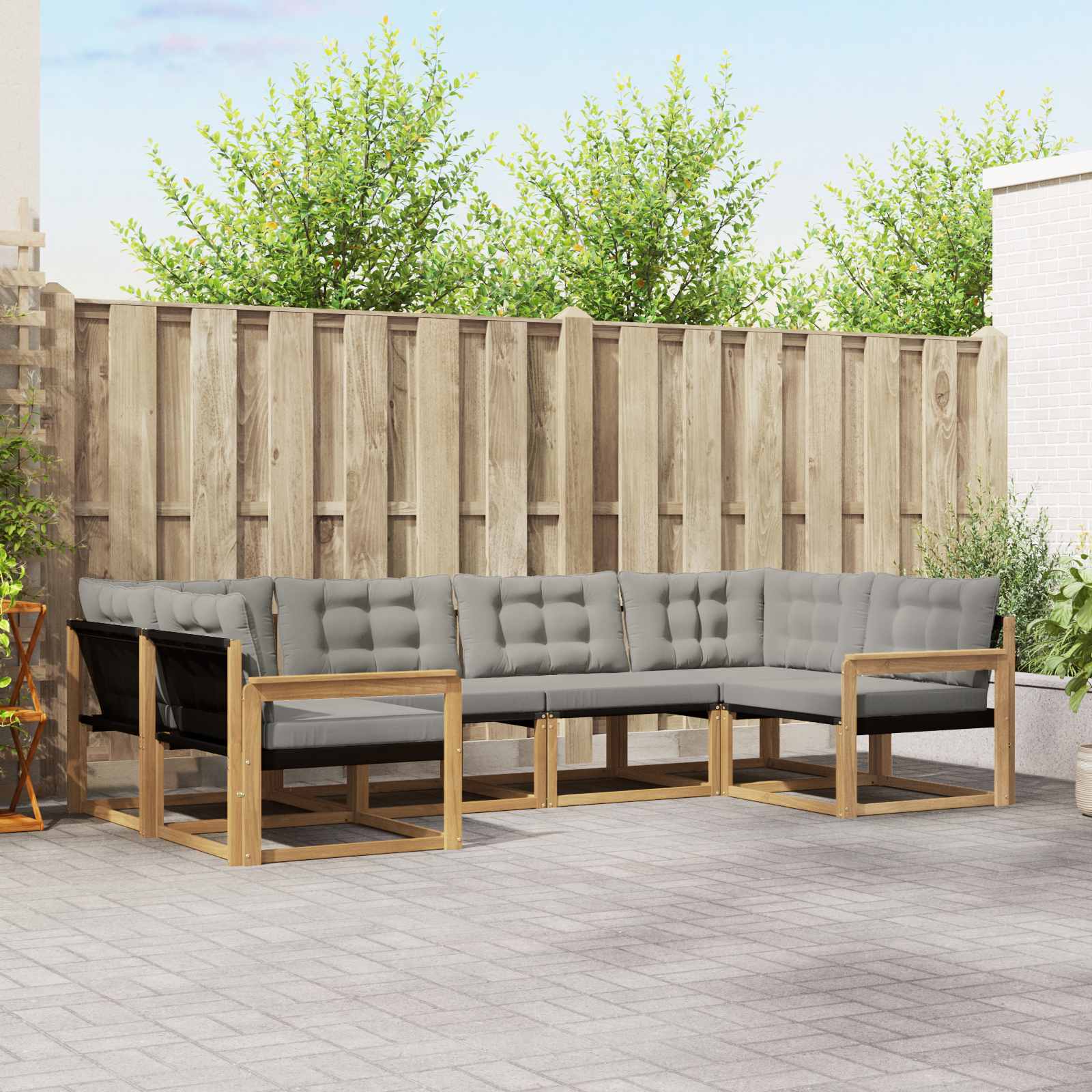 Outdoor-Sofagarnitur mit Kissen 6 pcs Weiß und Hellgrau