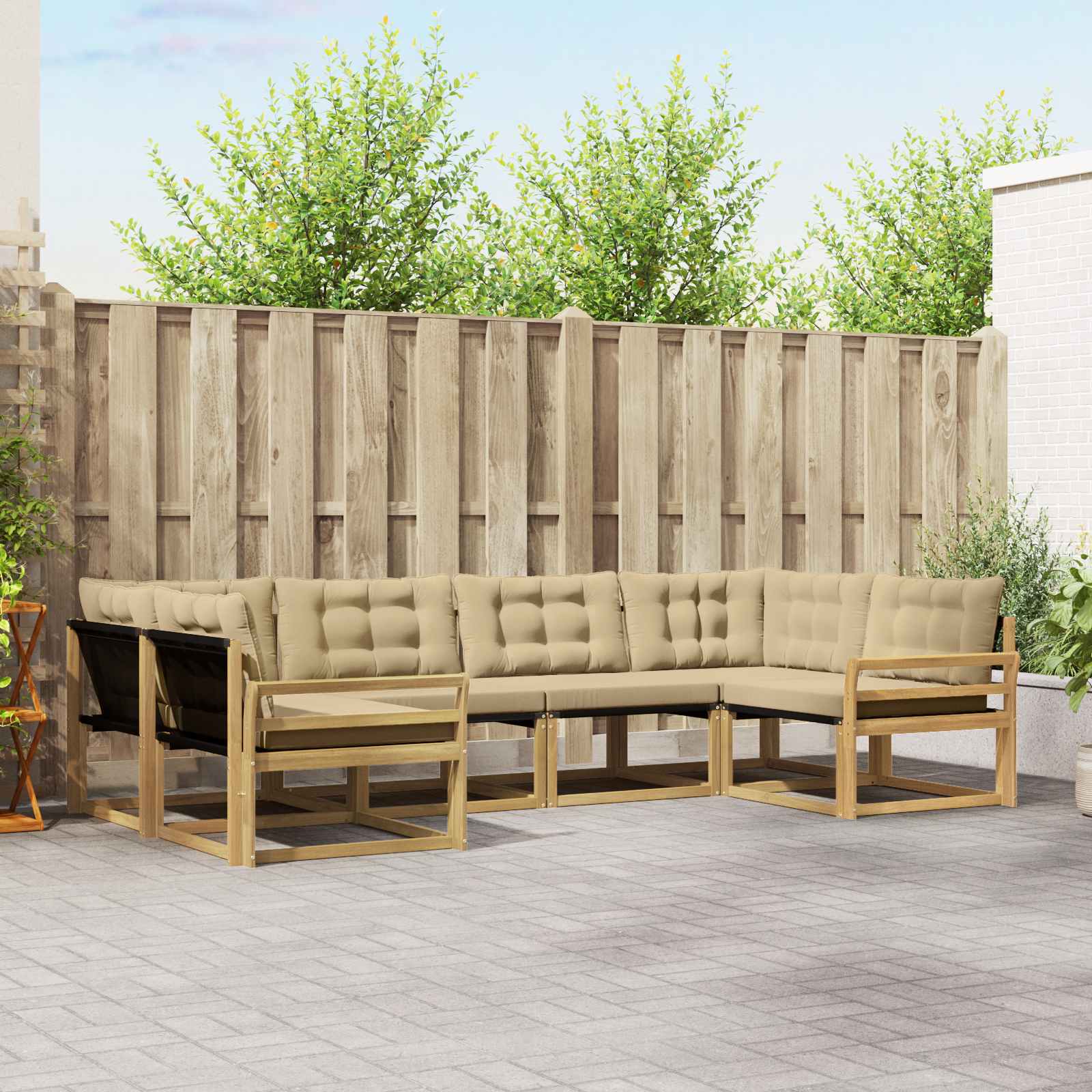 Outdoor-Sofagarnitur mit Kissen 6 pcs Weiß und Beige