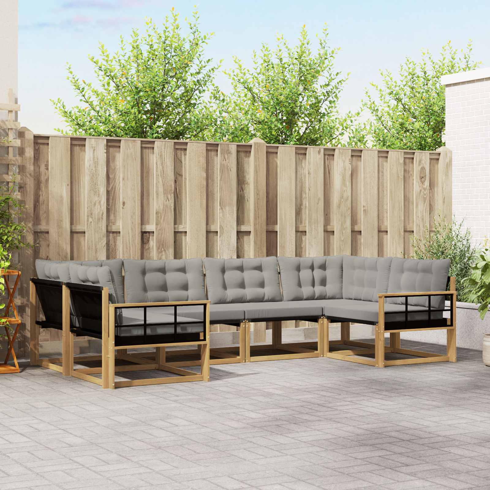 Outdoor-Sofagarnitur mit Kissen 6 pcs Weiß und Hellgrau