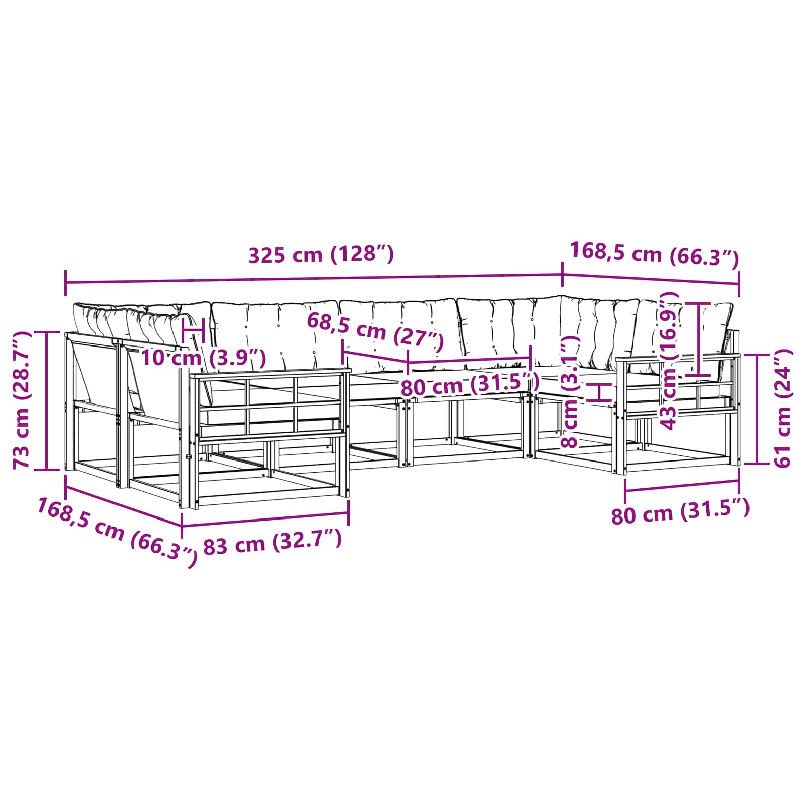 Outdoor-Sofagarnitur mit Kissen 6 pcs Weiß und Schwarz
