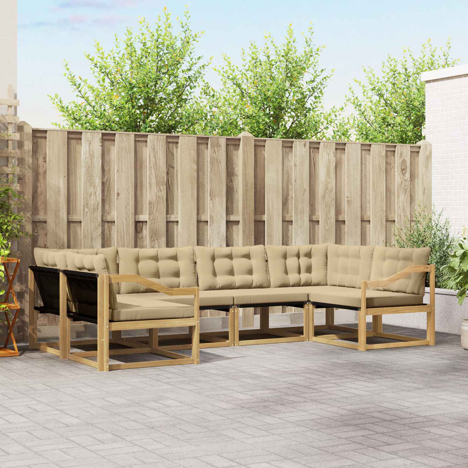Outdoor-Sofagarnitur mit Kissen 6 pcs Weiß und Beige