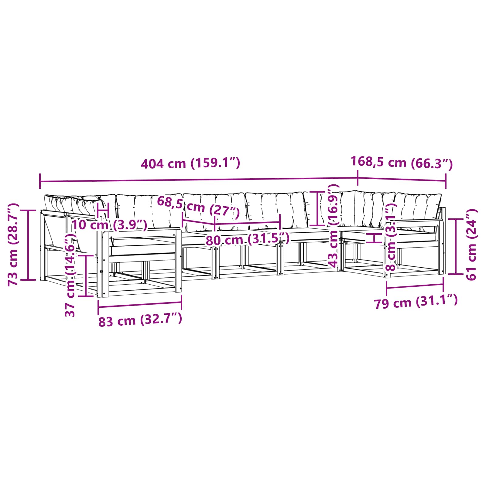 Outdoor-Sofagarnitur mit Kissen 7 pcs Weiß und Creme