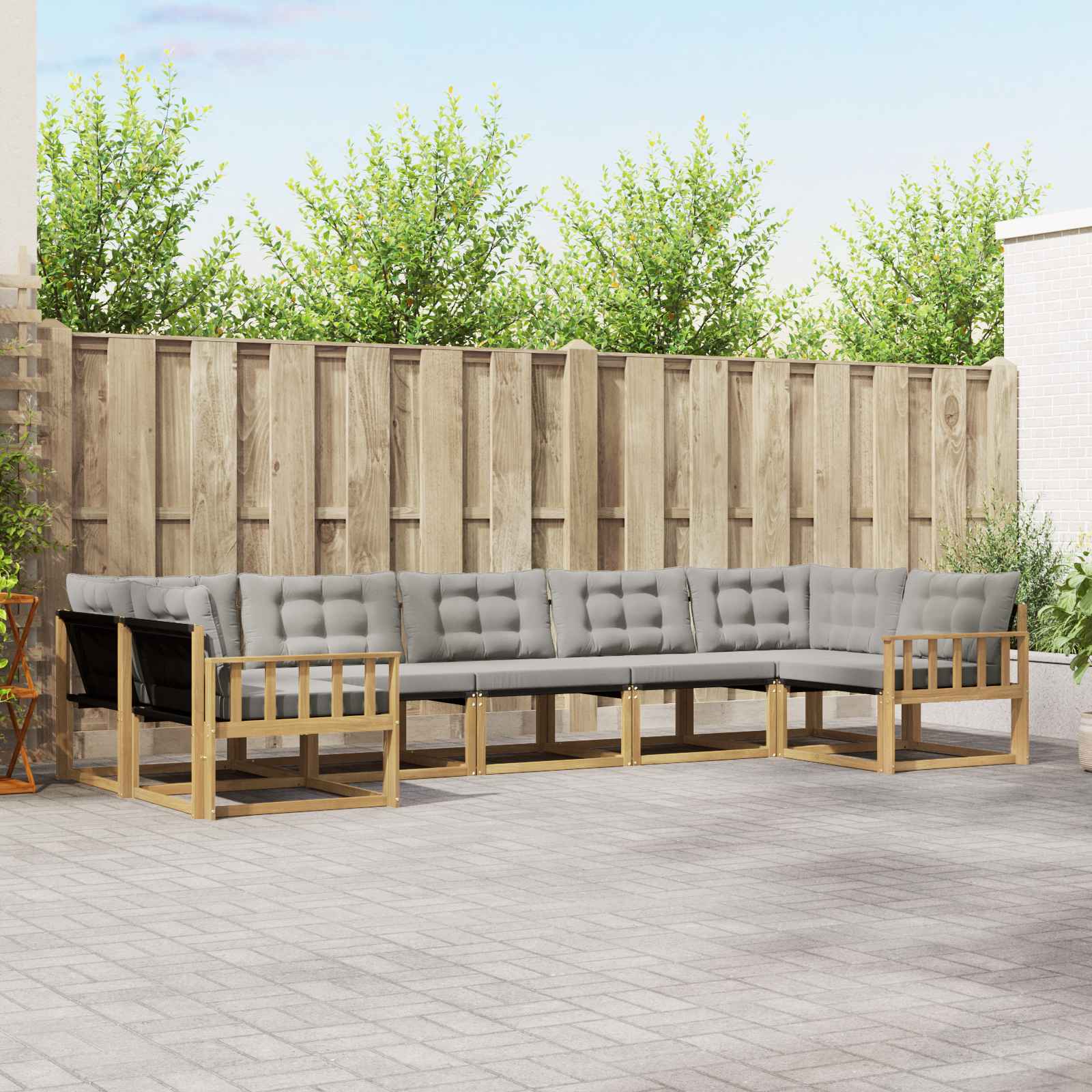 Outdoor-Sofagarnitur mit Kissen 7 pcs Weiß und Hellgrau