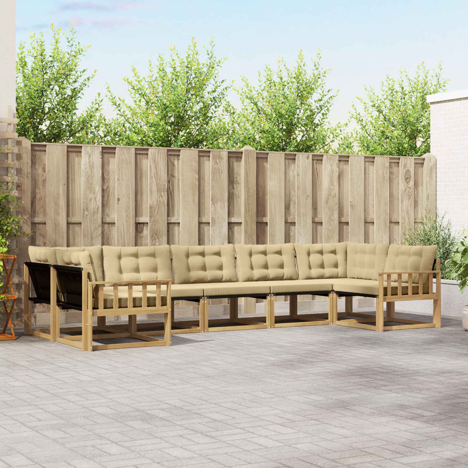 Outdoor-Sofagarnitur mit Kissen 7 pcs Weiß und Beige