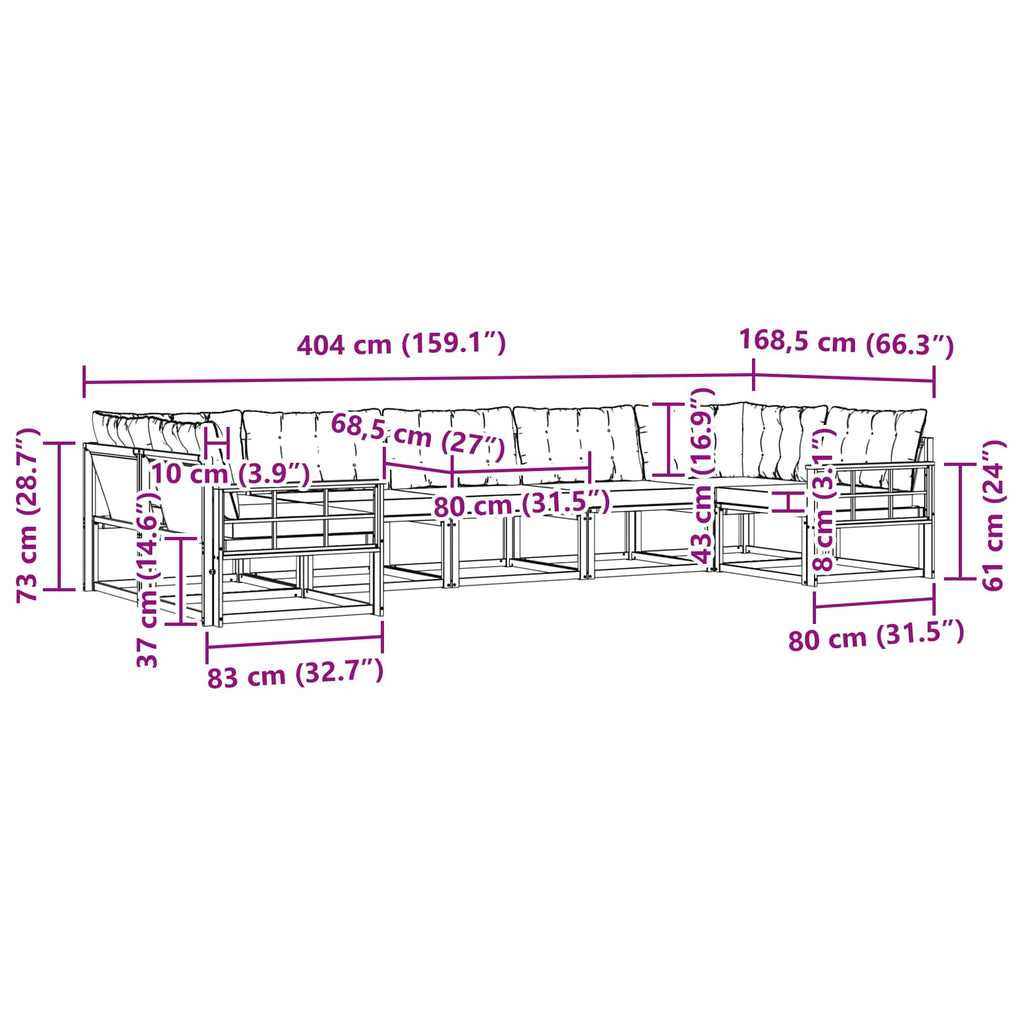Outdoor-Sofagarnitur mit Kissen 7 pcs Weiß und Schwarz