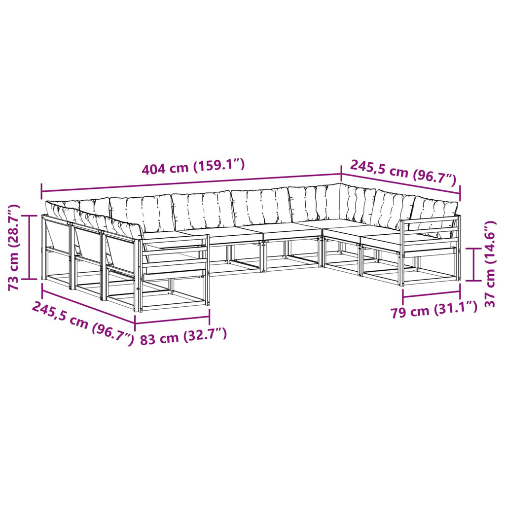 Outdoor-Sofagarnitur mit Kissen 9 pcs Weiß und Creme
