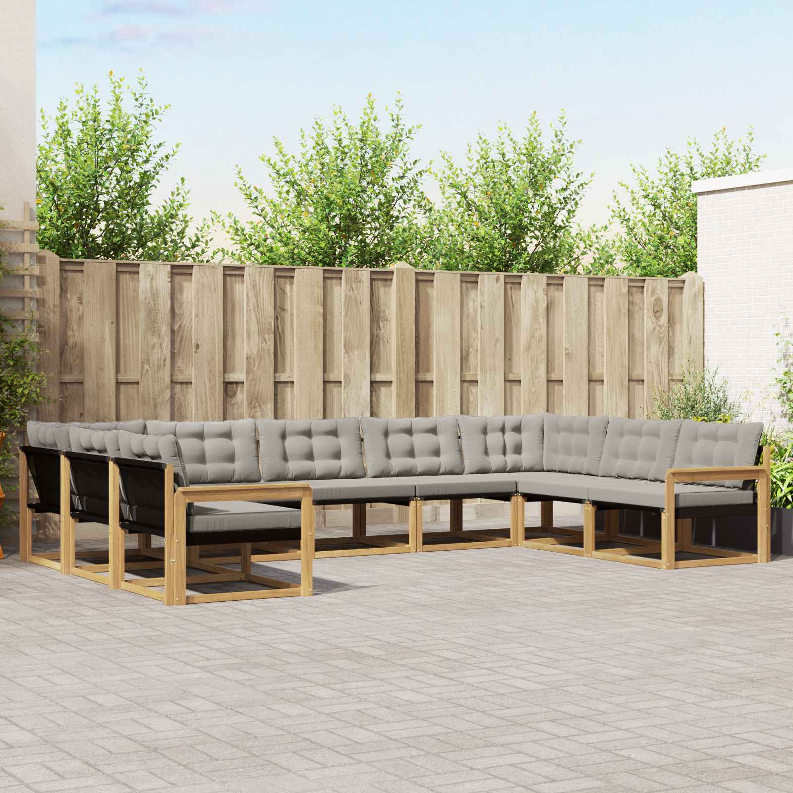 Outdoor-Sofagarnitur mit Kissen 9 pcs Weiß und Hellgrau