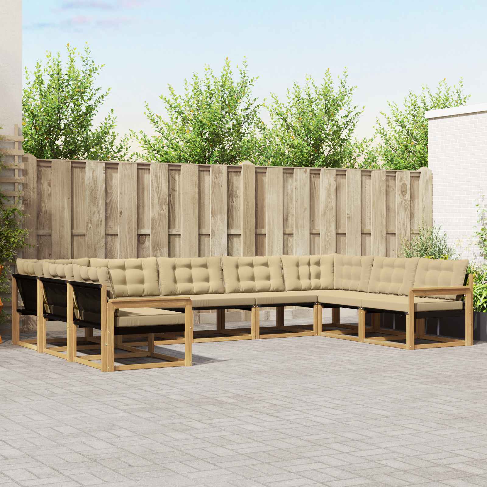 Outdoor-Sofagarnitur mit Kissen 9 pcs Weiß und Beige