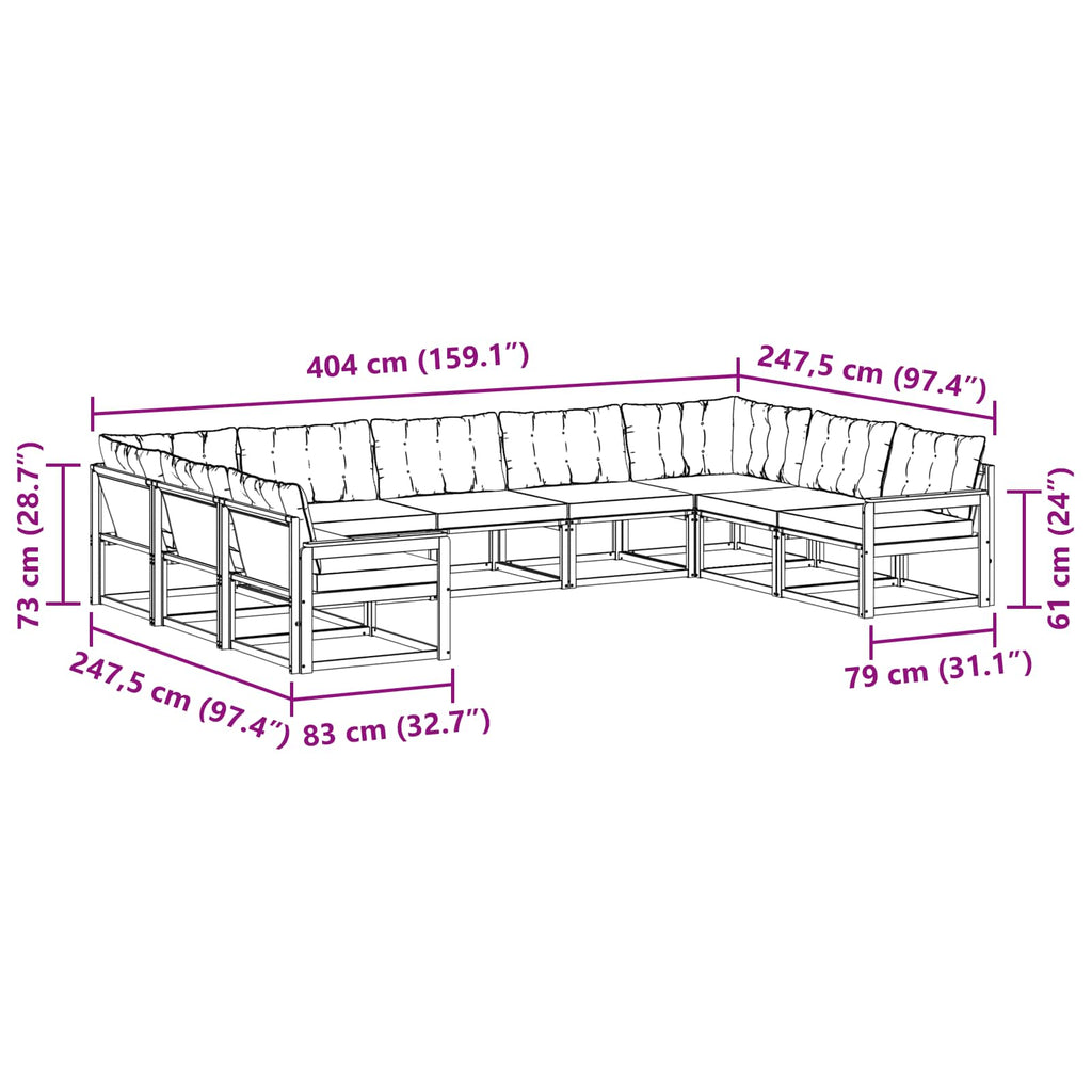 Outdoor-Sofagarnitur mit Kissen 9 pcs Weiß und Beige