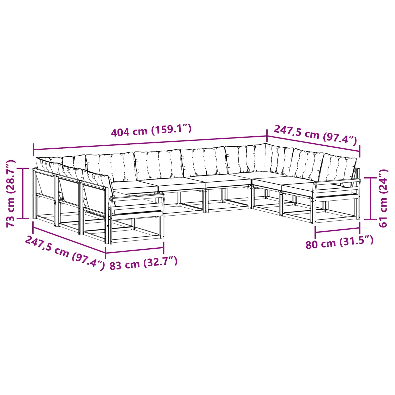 Outdoor-Sofagarnitur mit Kissen 9 pcs Weiß und Schwarz