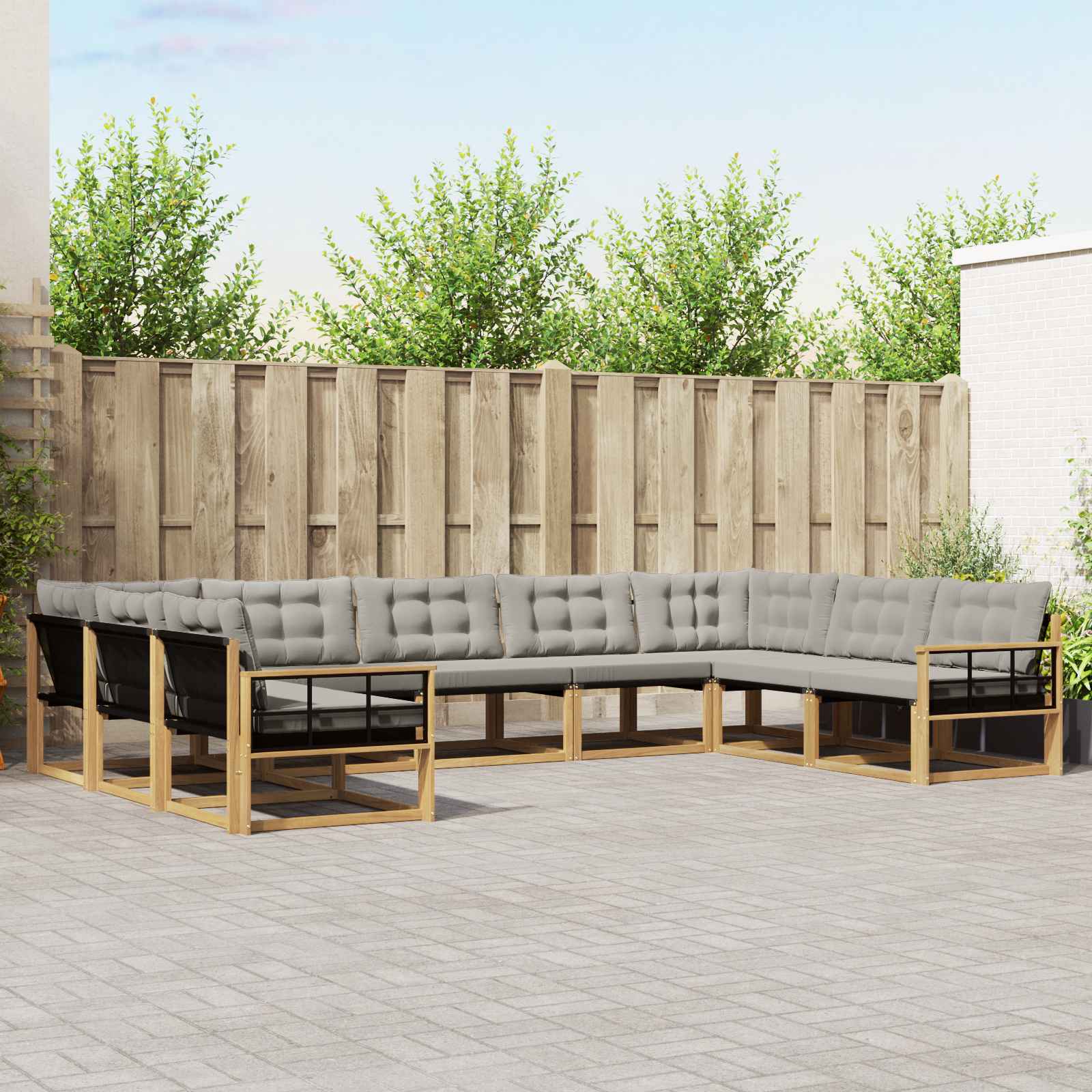 Outdoor-Sofagarnitur mit Kissen 9 pcs Weiß und Hellgrau