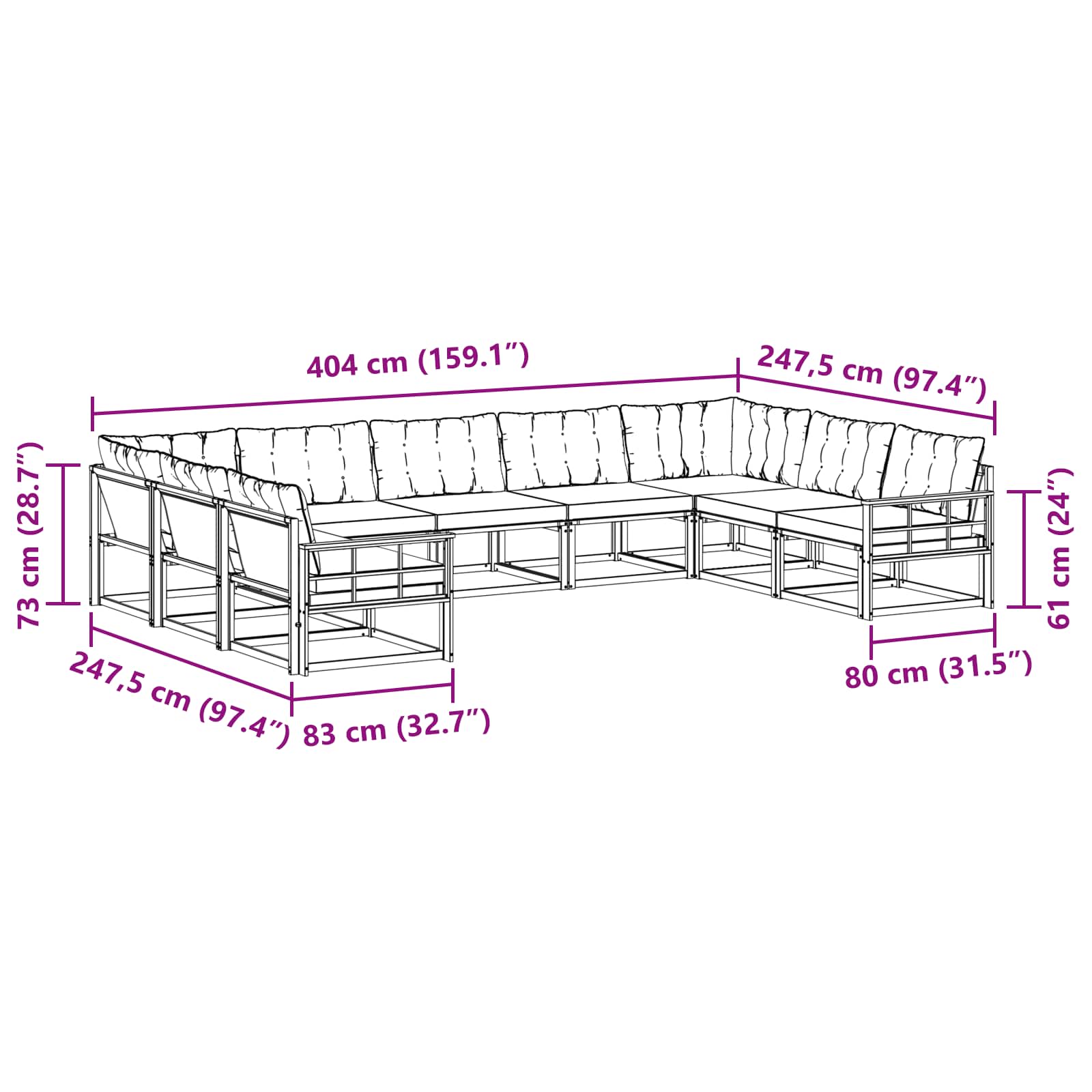 Outdoor-Sofagarnitur mit Kissen 9 pcs Weiß und Schwarz