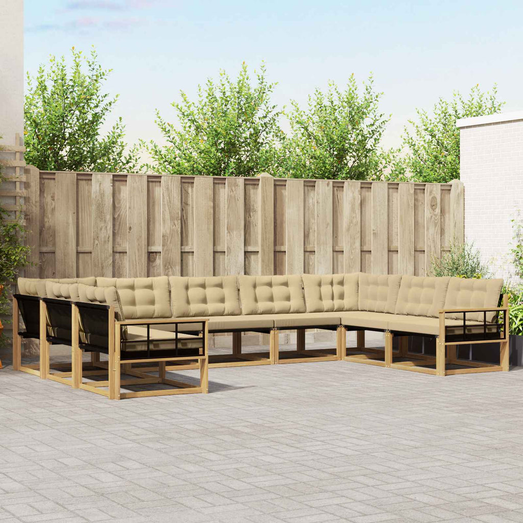 Outdoor-Sofagarnitur mit Kissen 9 pcs Weiß und Beige