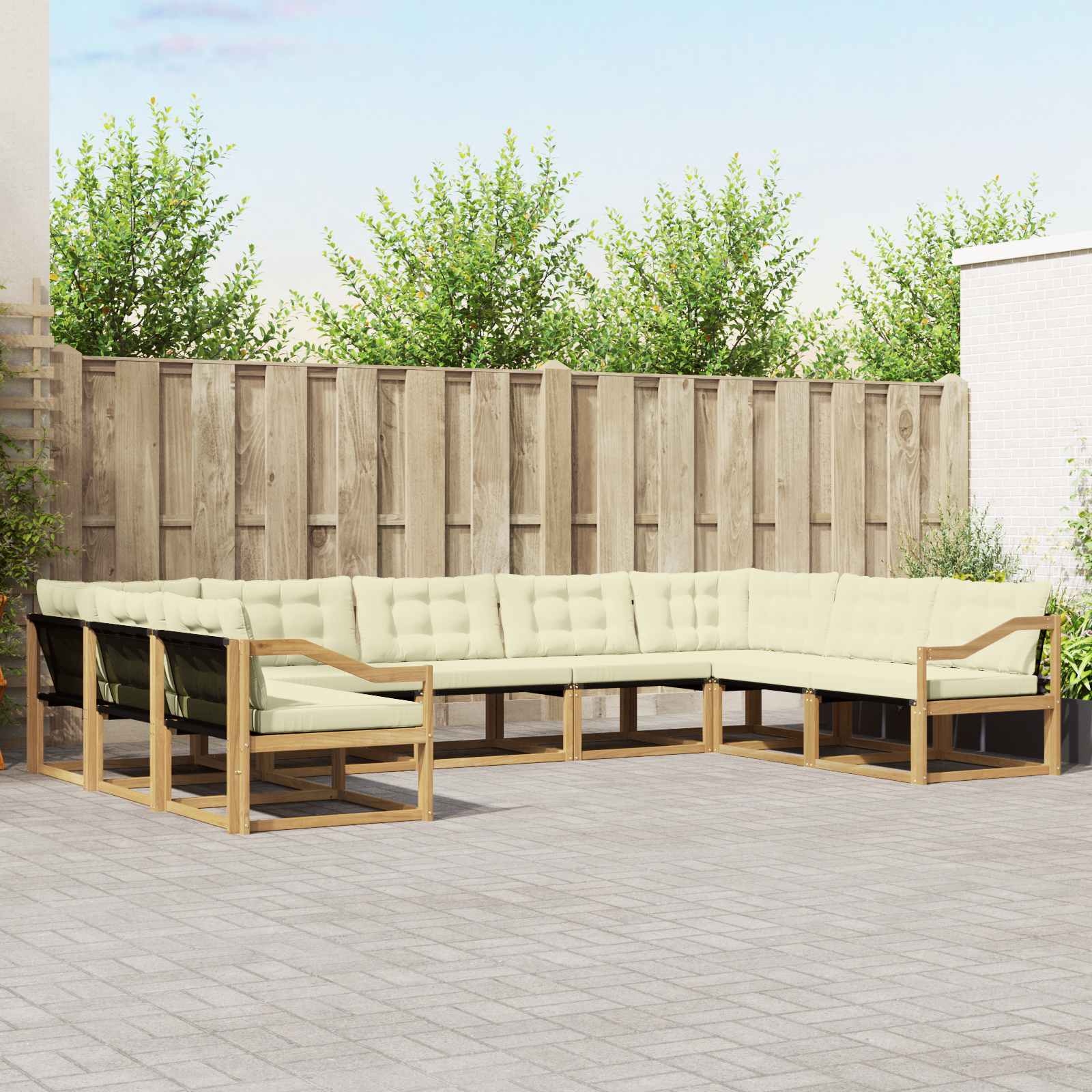 Outdoor-Sofagarnitur mit Kissen 9 pcs Weiß und Creme