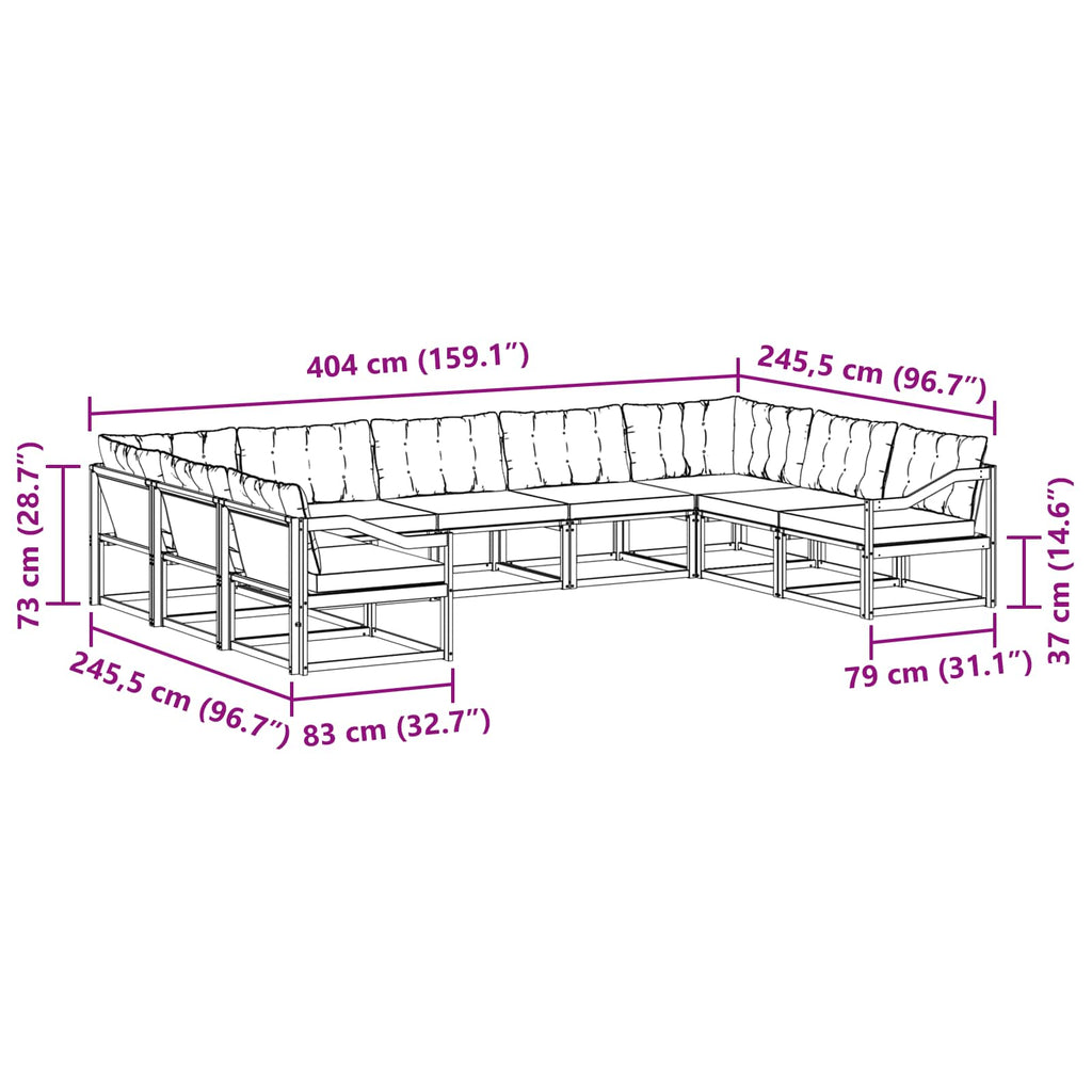 Outdoor-Sofagarnitur mit Kissen 9 pcs Weiß und Schwarz
