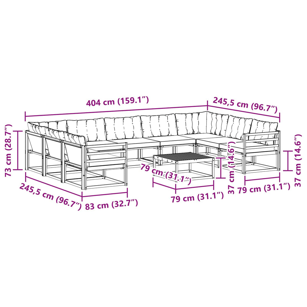 Outdoor-Sofagarnitur mit Kissen 10 pcs Weiß und Creme
