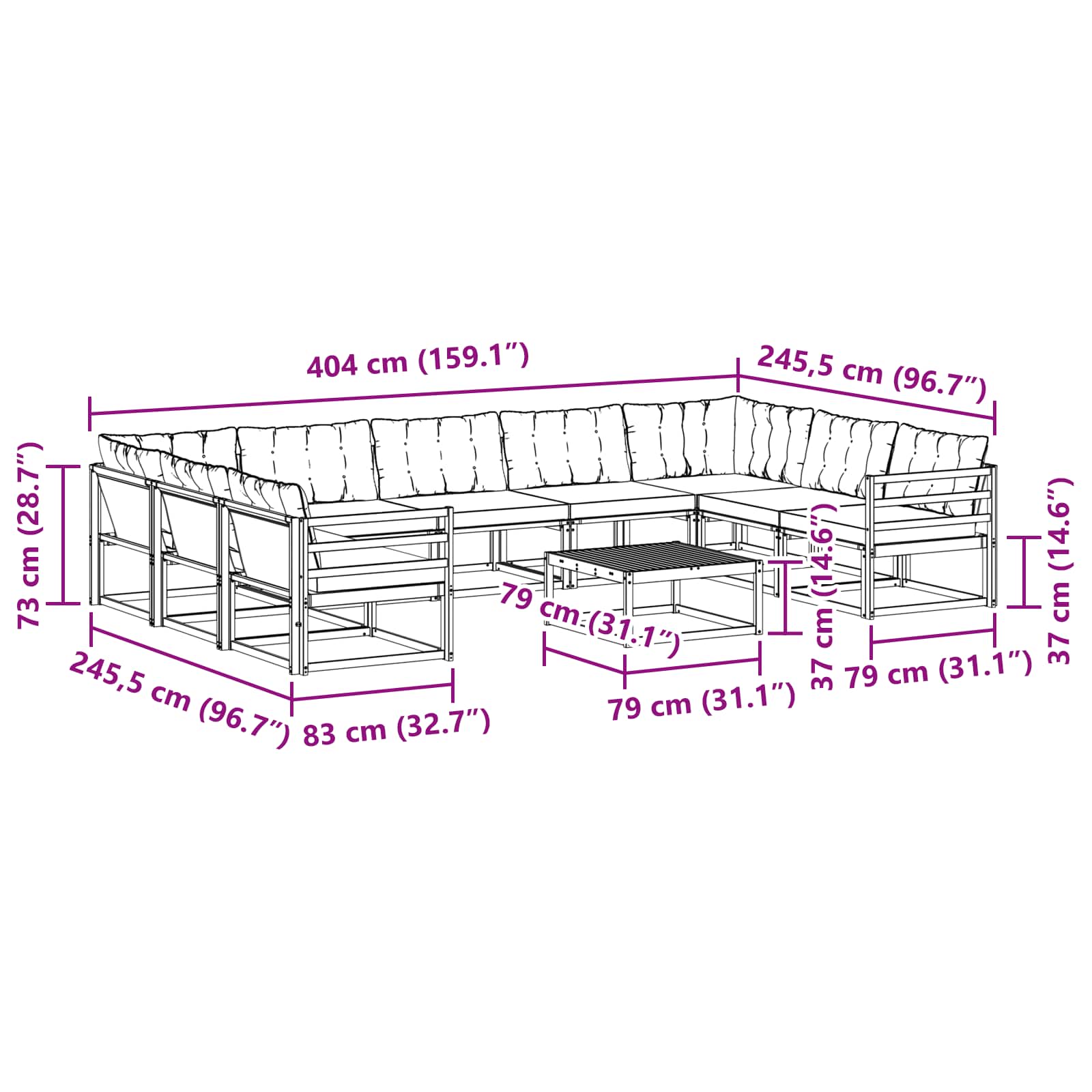 Outdoor-Sofagarnitur mit Kissen 10 pcs Weiß und Schwarz