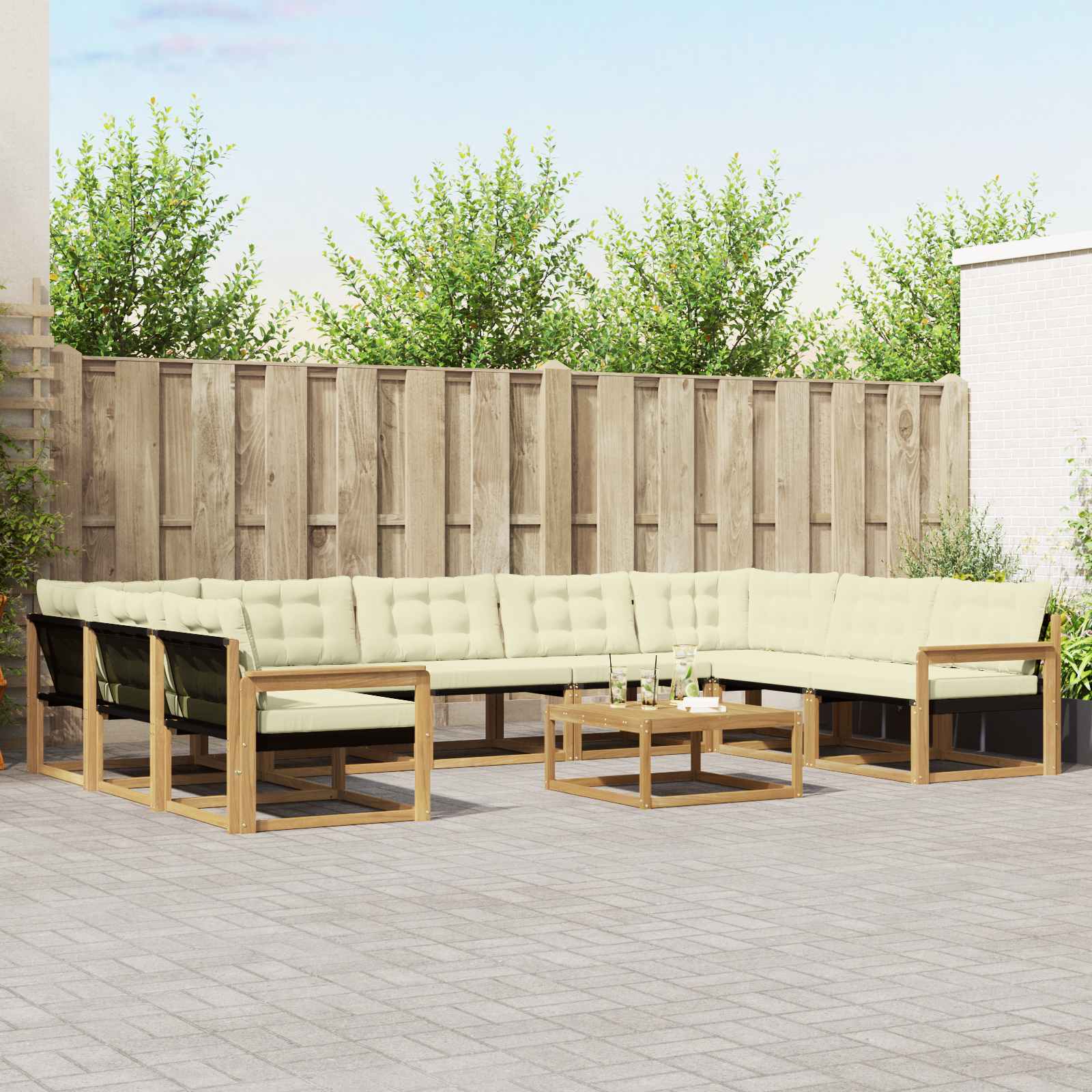 Outdoor-Sofagarnitur mit Kissen 10 pcs Weiß und Creme