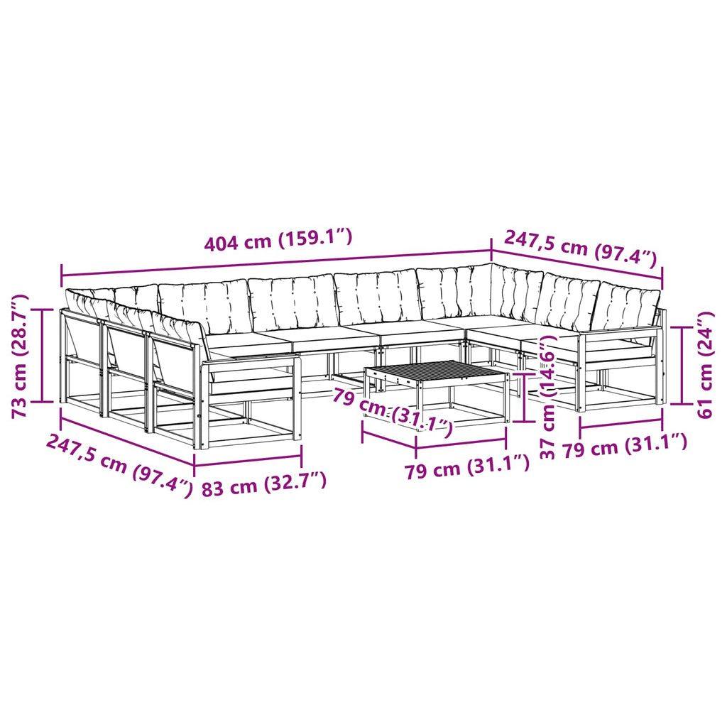 Outdoor-Sofagarnitur mit Kissen 10 pcs Weiß und Creme