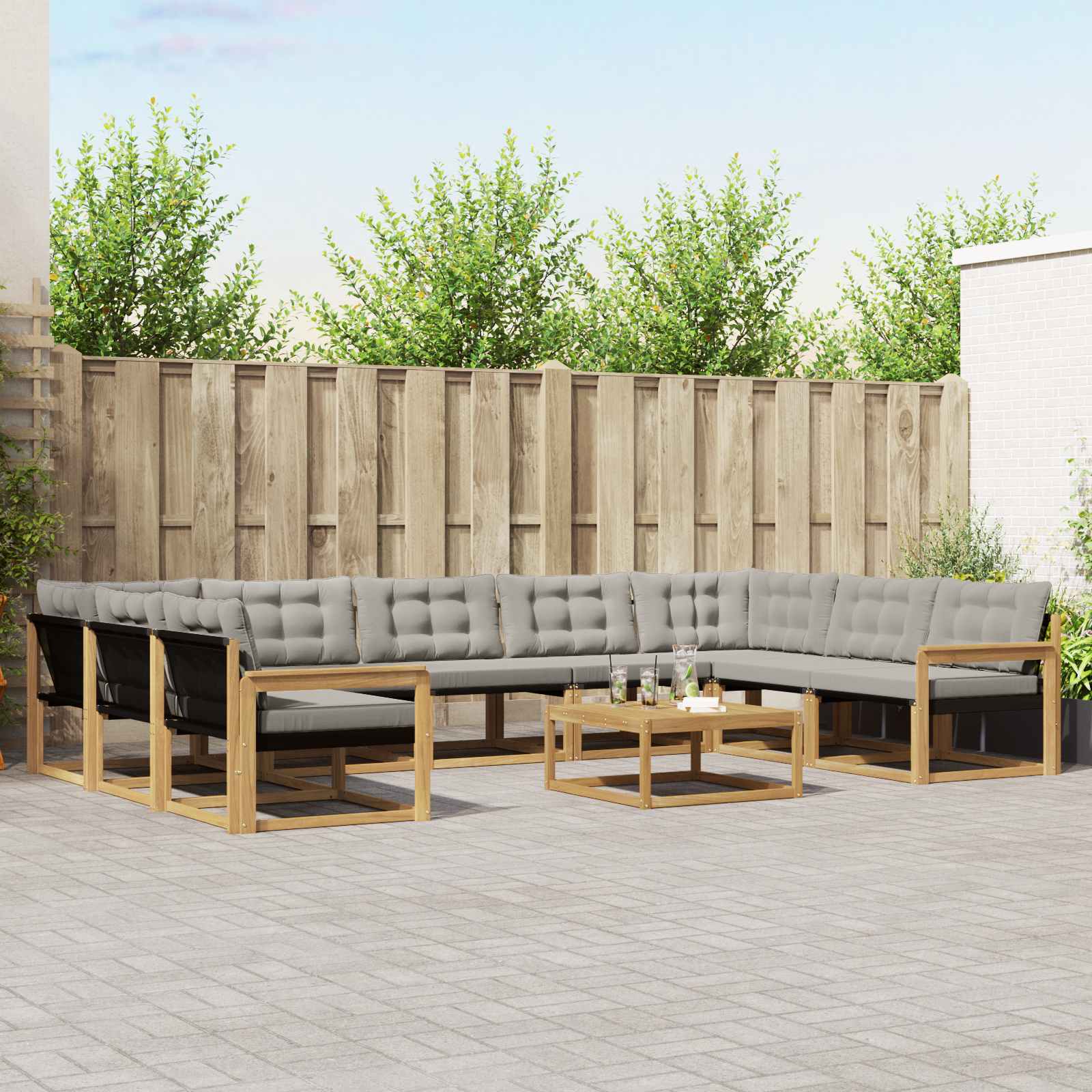 Outdoor-Sofagarnitur mit Kissen 10 pcs Weiß und Hellgrau