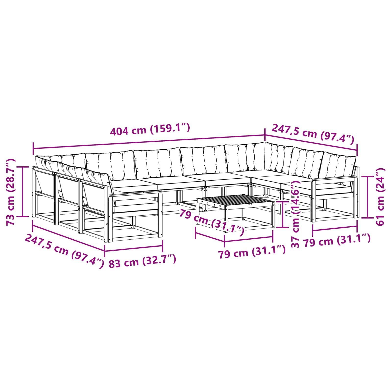 Outdoor-Sofagarnitur mit Kissen 10 pcs Weiß und Hellgrau