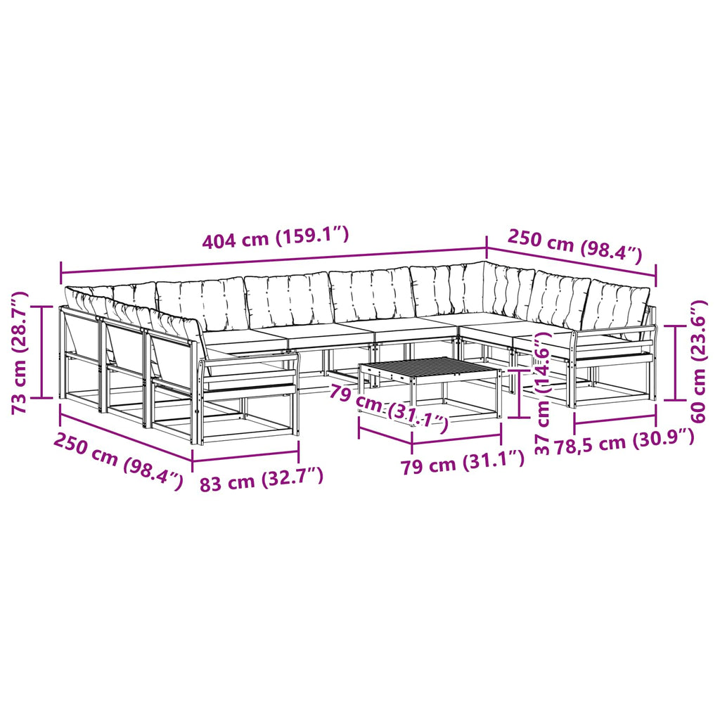 Outdoor-Sofagarnitur mit Kissen 10 pcs Weiß und Creme