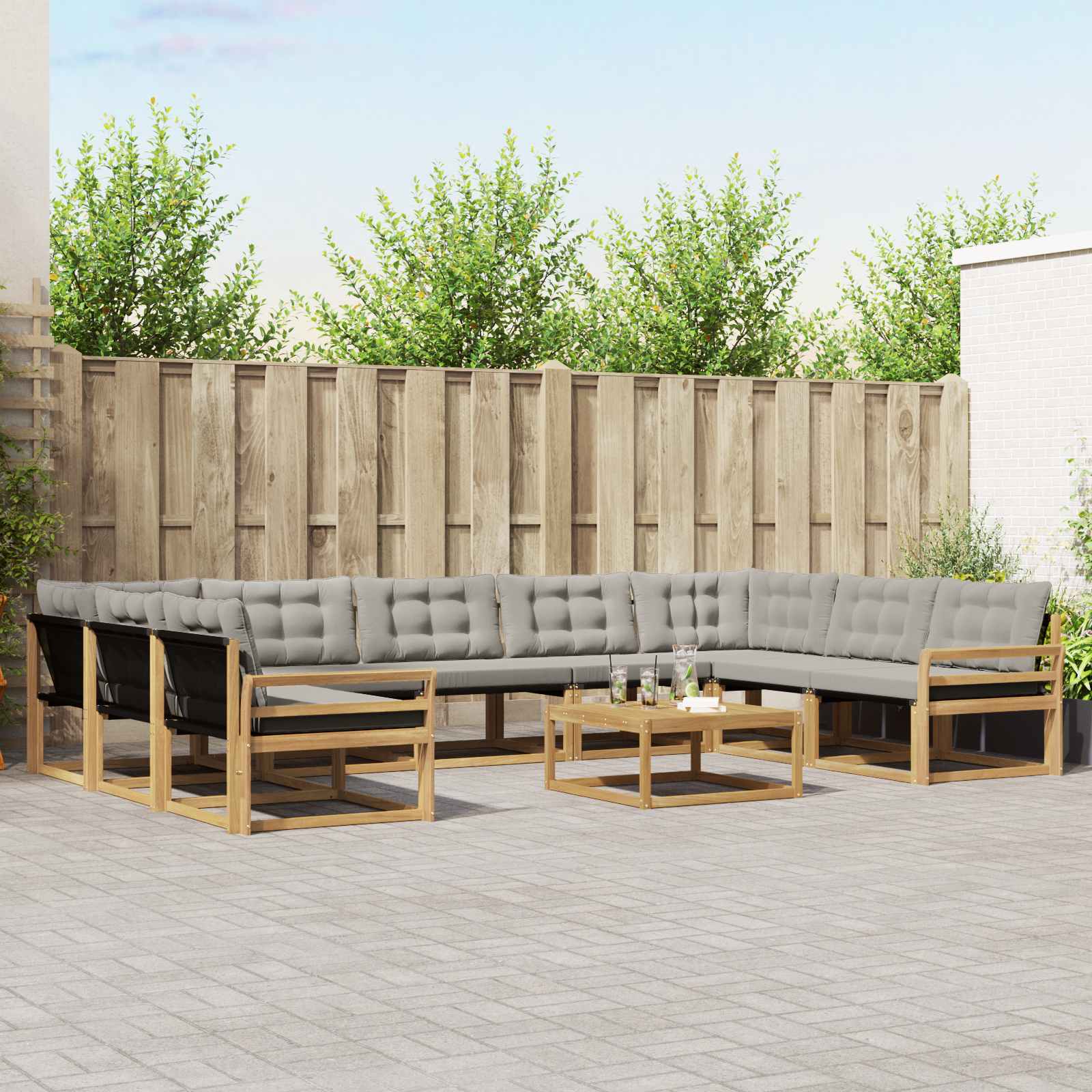 Outdoor-Sofagarnitur mit Kissen 10 pcs Weiß und Hellgrau