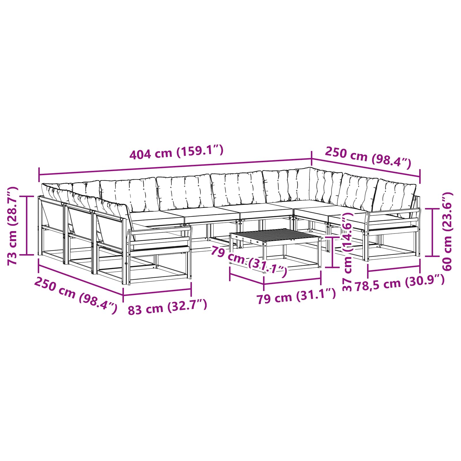 Outdoor-Sofagarnitur mit Kissen 10 pcs Weiß und Hellgrau