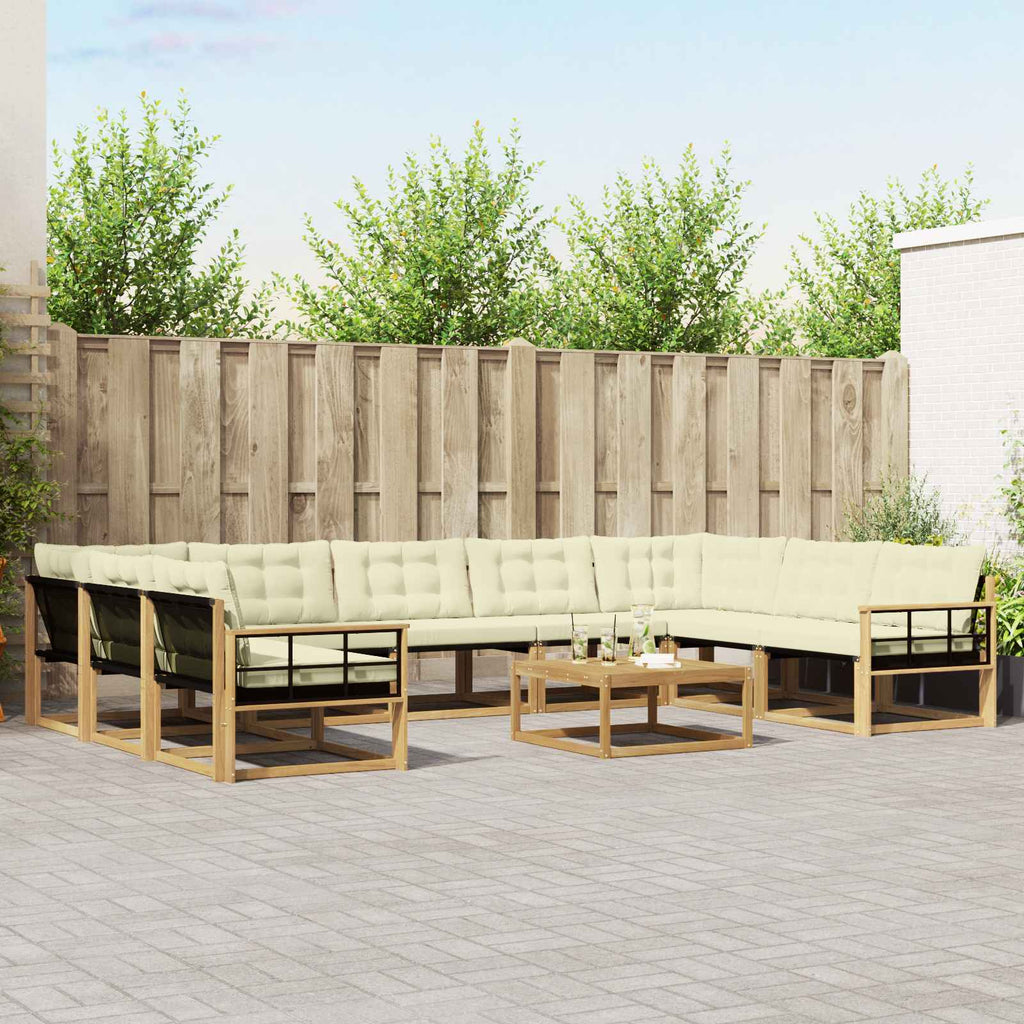 Outdoor-Sofagarnitur mit Kissen 10 pcs Weiß und Creme