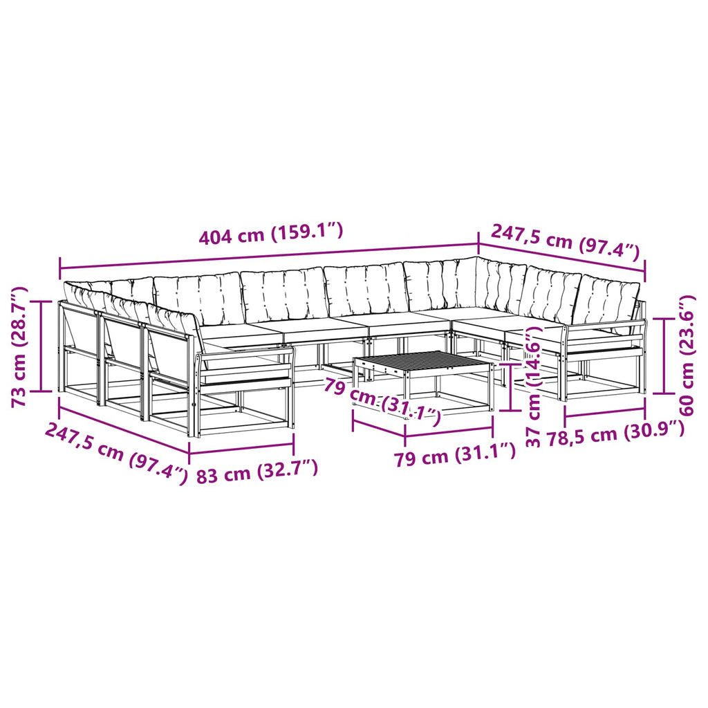 Outdoor-Sofagarnitur mit Kissen 10 pcs Weiß und Hellgrau