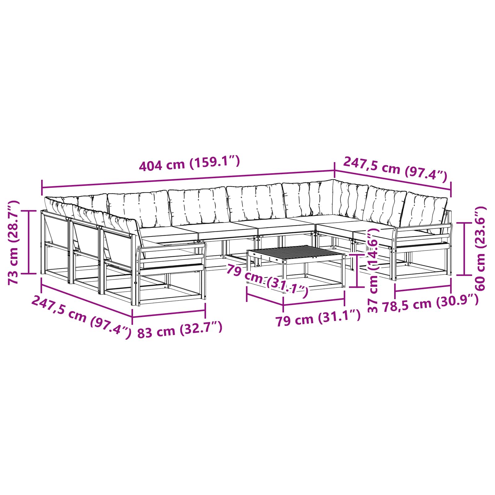 Outdoor-Sofagarnitur mit Kissen 10 pcs Weiß und Schwarz