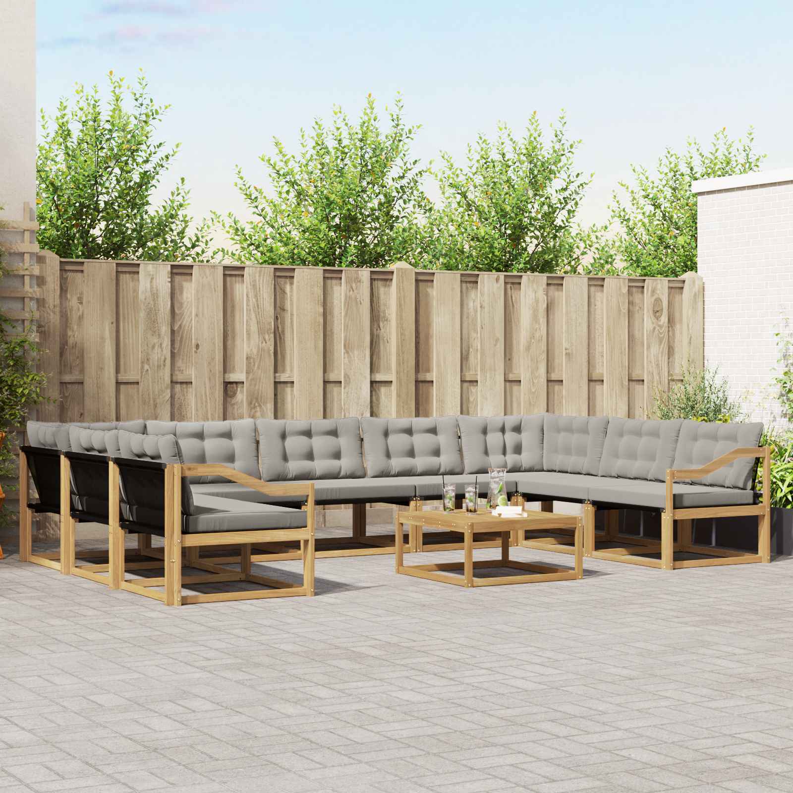Outdoor-Sofagarnitur mit Kissen 10 pcs Weiß und Hellgrau