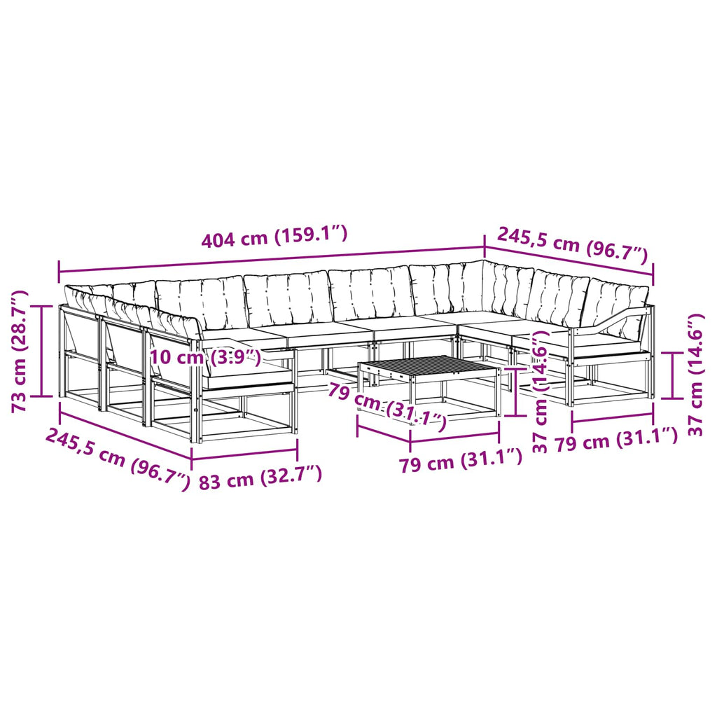 Outdoor-Sofagarnitur mit Kissen 10 pcs Weiß und Hellgrau