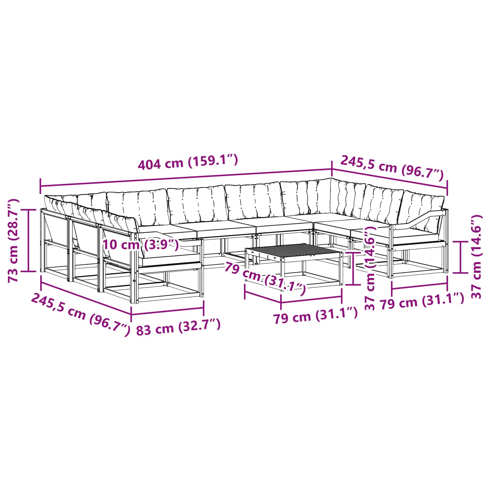 Outdoor-Sofagarnitur mit Kissen 10 pcs Weiß und Hellgrau
