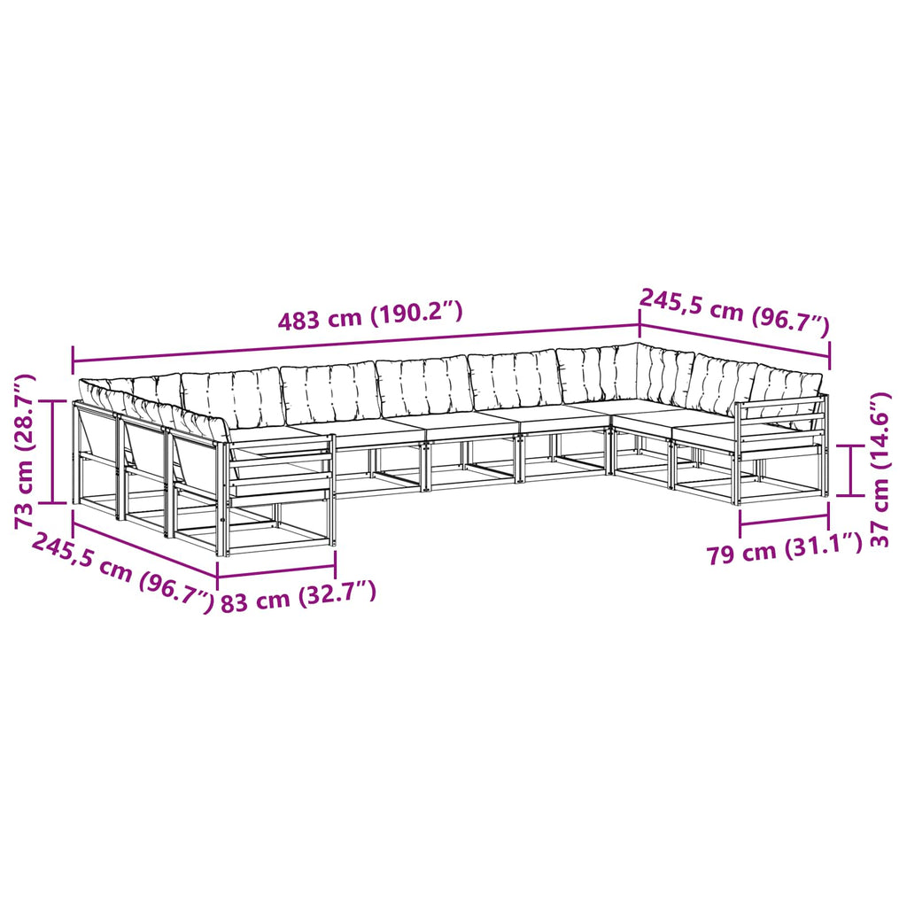 Outdoor-Sofagarnitur mit Kissen 10 pcs Weiß und Schwarz