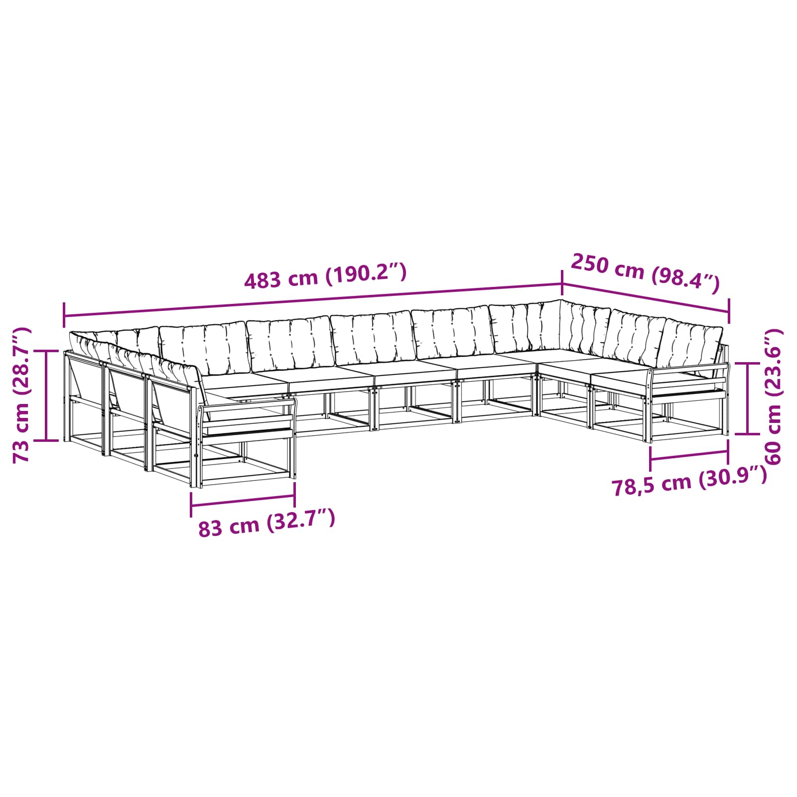 Outdoor-Sofagarnitur mit Kissen 10 pcs Weiß und Creme