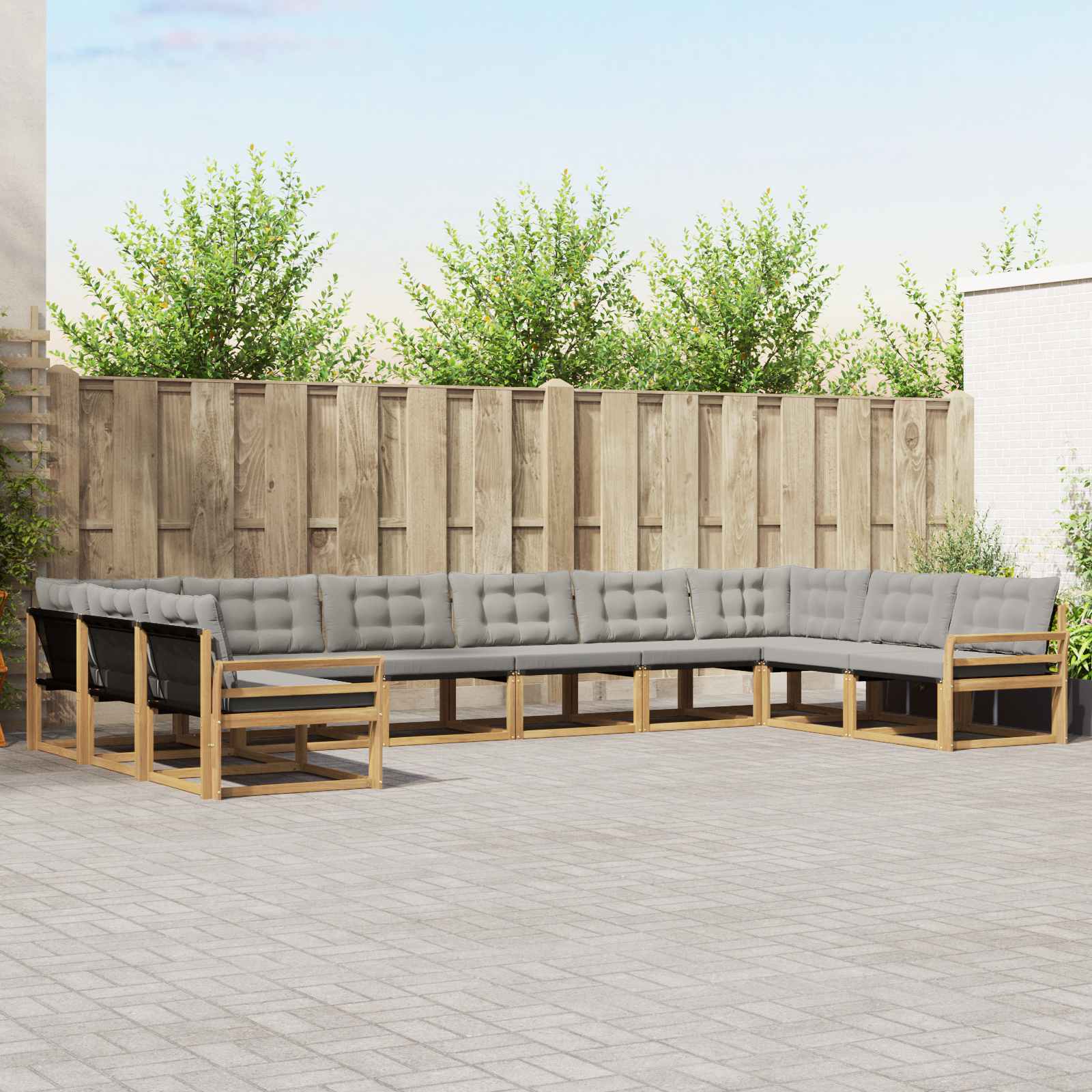 Outdoor-Sofagarnitur mit Kissen 10 pcs Weiß und Hellgrau
