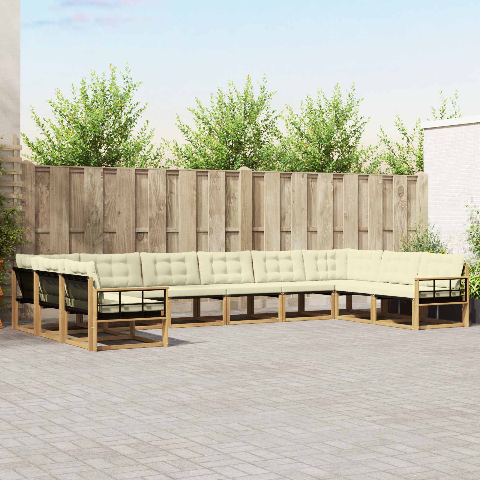 Outdoor-Sofagarnitur mit Kissen 10 pcs Weiß und Creme