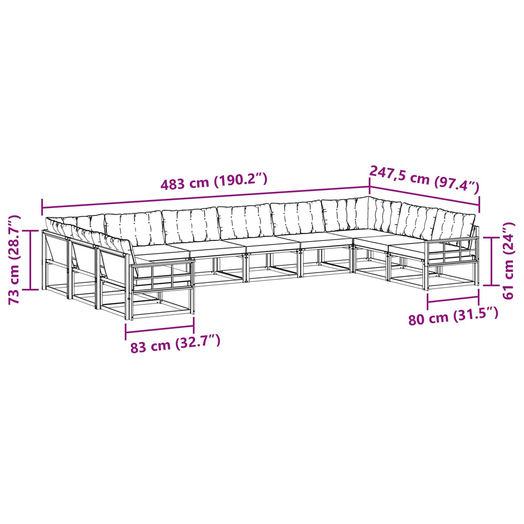 Outdoor-Sofagarnitur mit Kissen 10 pcs Weiß und Creme