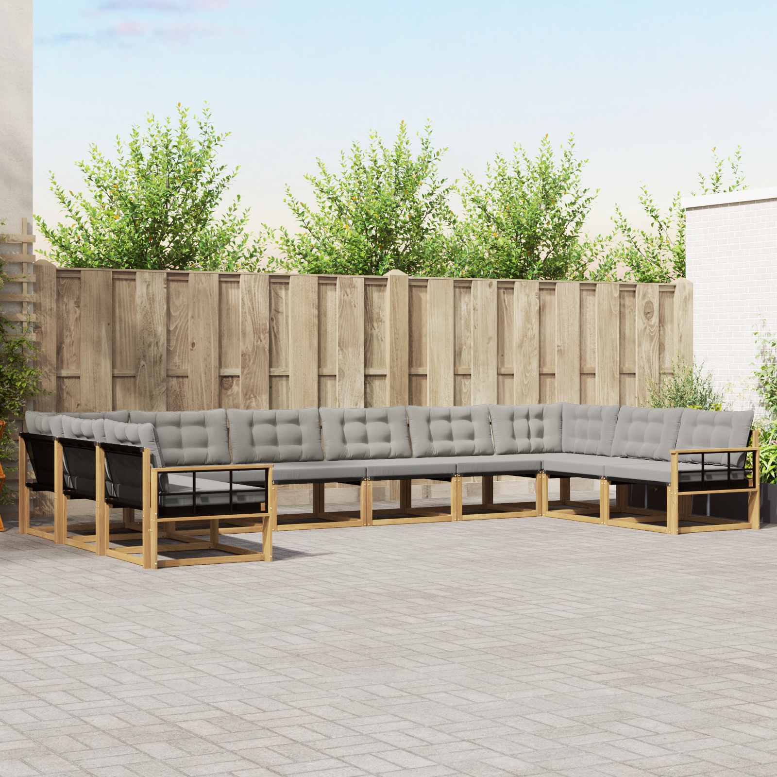 Outdoor-Sofagarnitur mit Kissen 10 pcs Weiß und Hellgrau