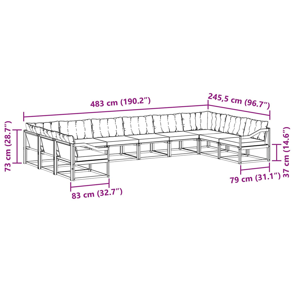 Outdoor-Sofagarnitur mit Kissen 10 pcs Weiß und Schwarz